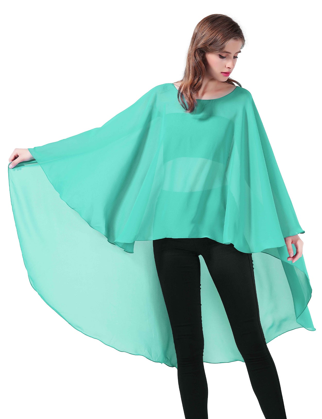 Chiffon High-Low Wedding Bridal Cape Shawl (24 colors)