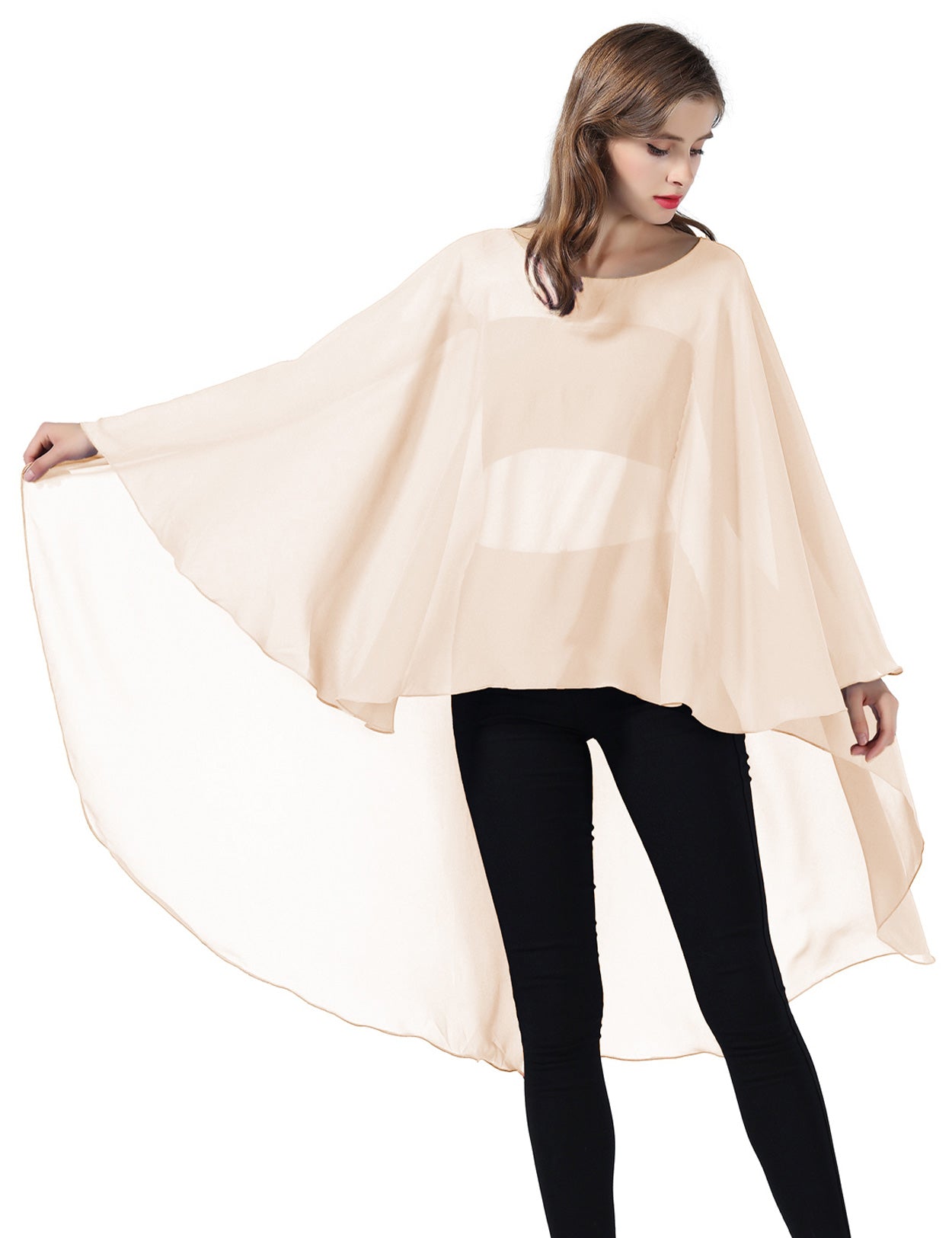 Chiffon High-Low Wedding Bridal Cape Shawl (24 colors)