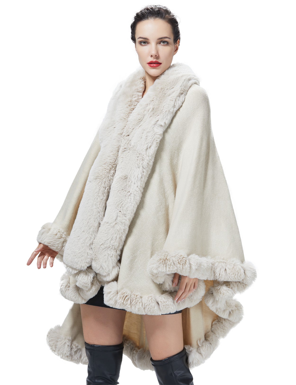 Luxury Knit Cape Coat: Faux Fur Shawl for Autumn Winter Weddings