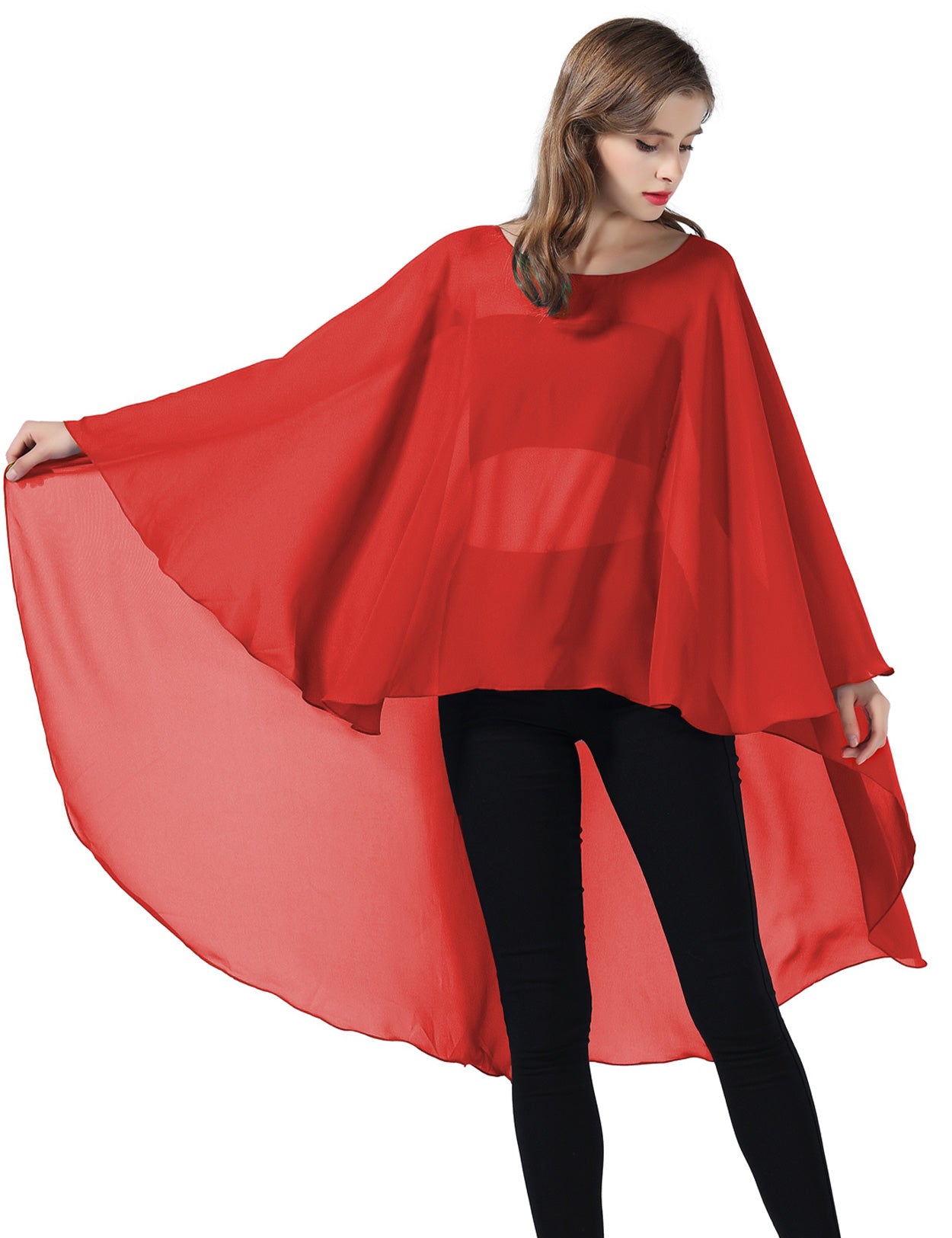 Chiffon High-Low Wedding Bridal Cape Shawl (24 colors)