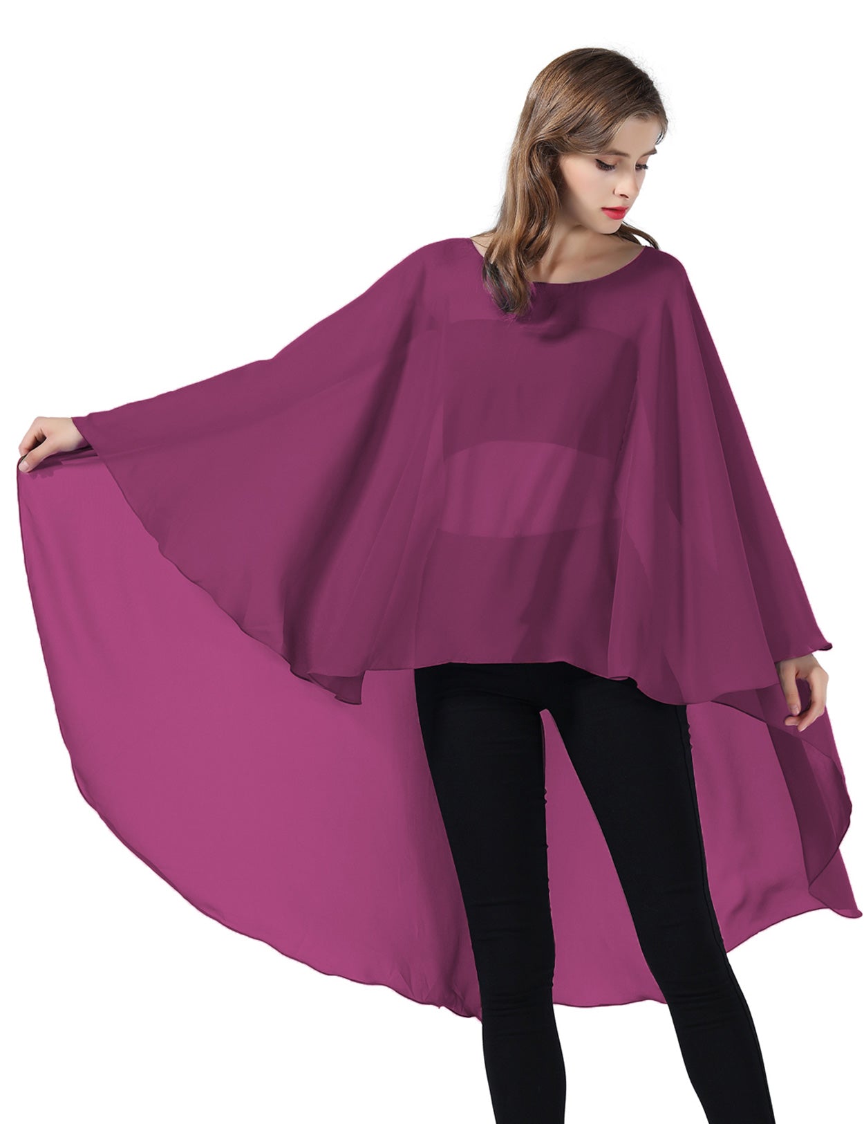 Chiffon High-Low Wedding Bridal Cape Shawl (24 colors)
