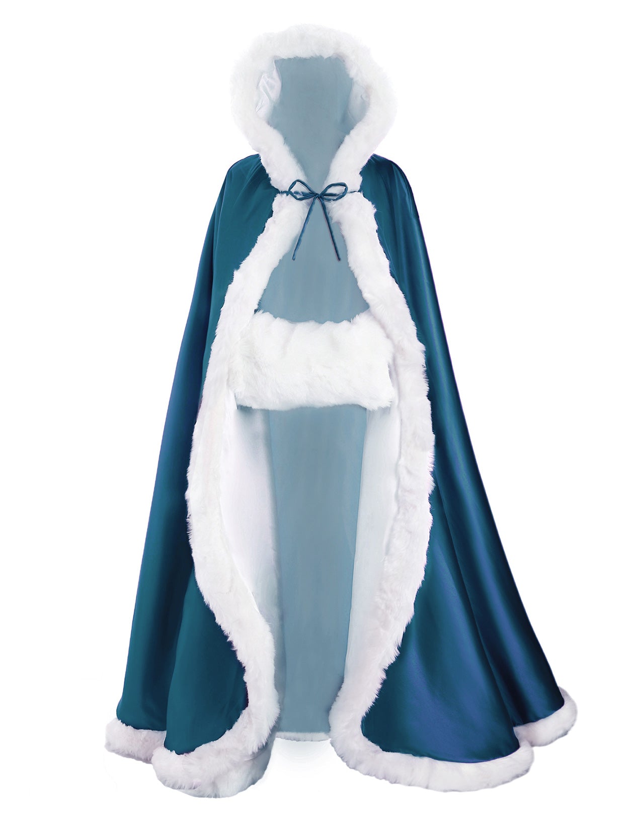 Cape de mariage réversible avec bordure en fourrure et capuche