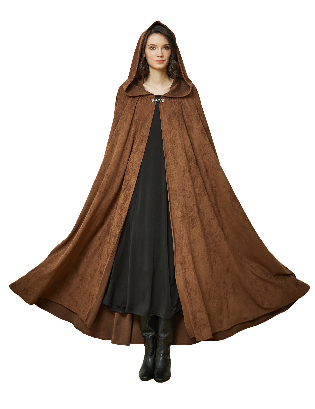 Cape à capuche médiévale pour Halloween, cosplay, cape en daim
