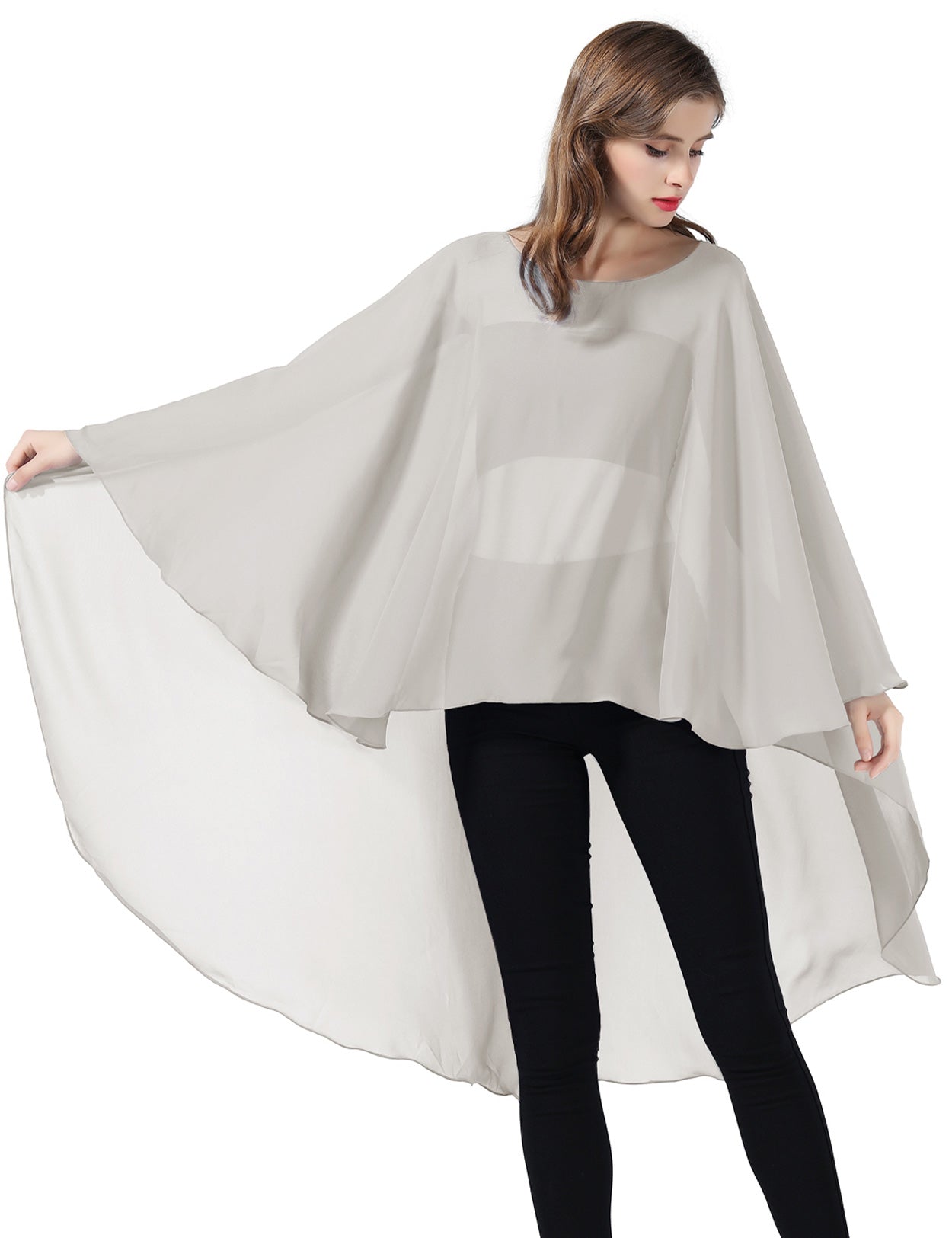 Chiffon High-Low Wedding Bridal Cape Shawl (24 colors)