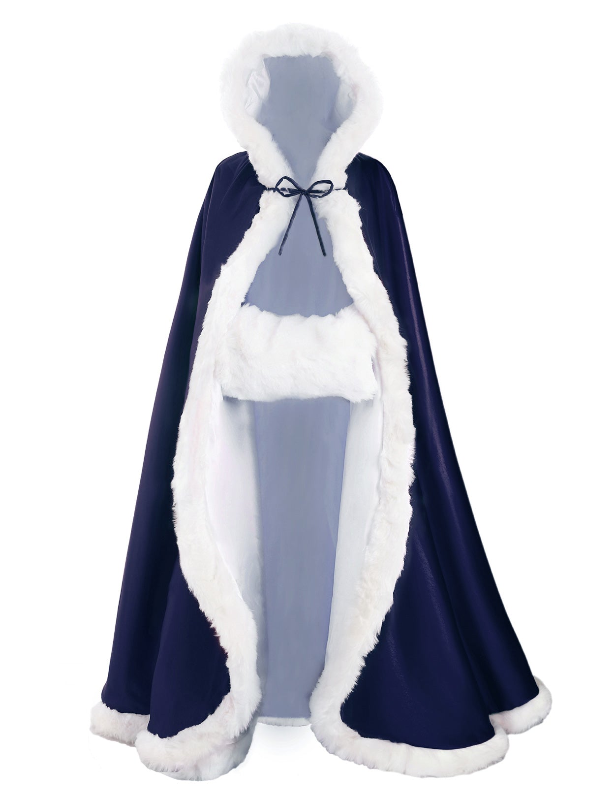 Cape de mariage réversible avec bordure en fourrure et capuche