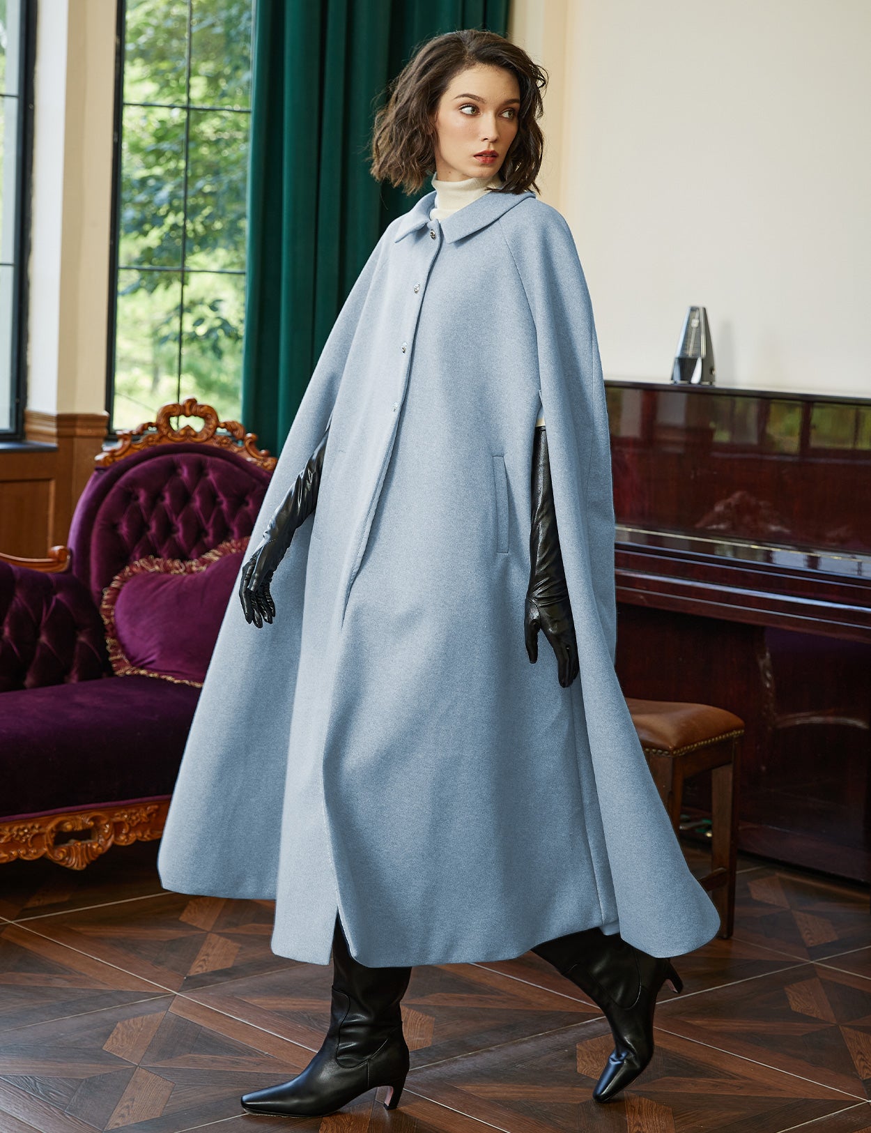 Umhang aus Wollmischung mit geschlitzten Ärmeln und Taschen | Warmer Winterumhang