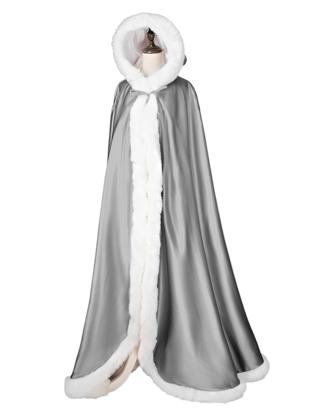Cape de mariage réversible avec bordure en fourrure et capuche