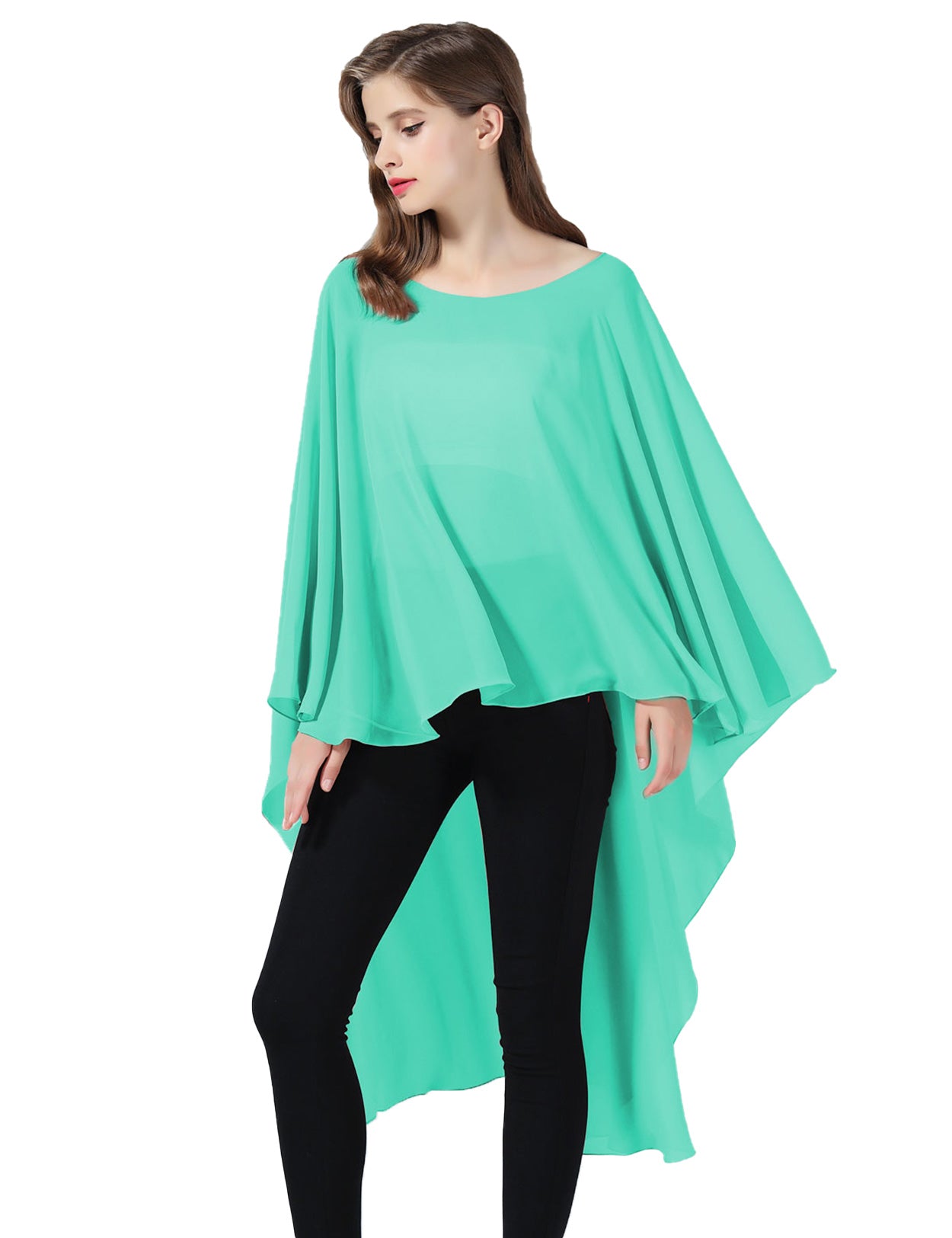 Chiffon High-Low Wedding Bridal Cape Shawl (24 colors)