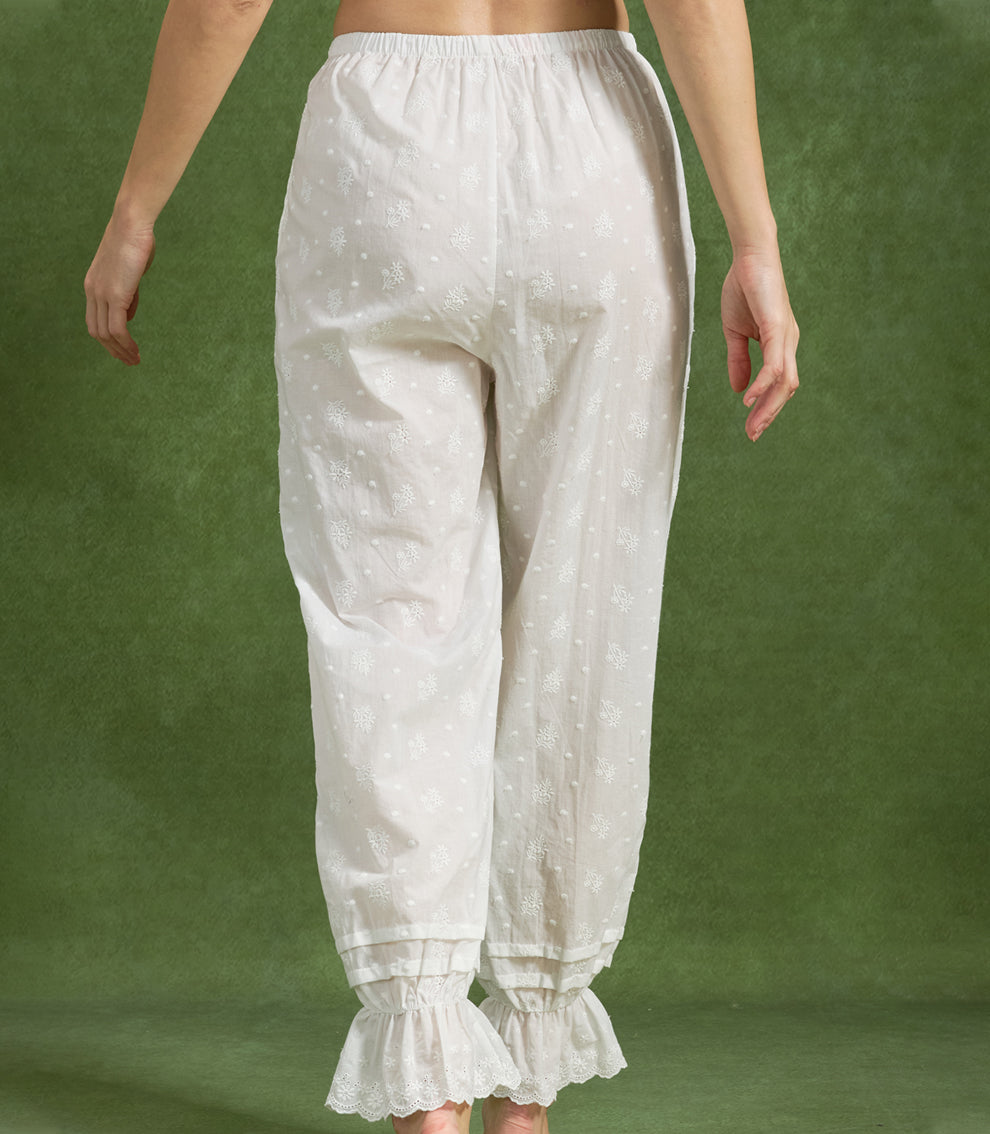 Pantalon à ourlet ourlet ourlet 100 % coton brodé de fleurs