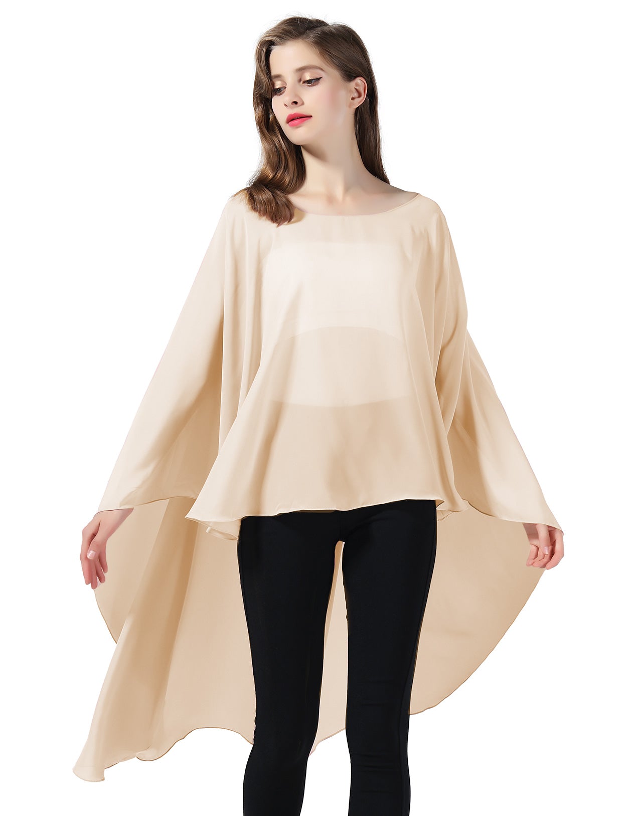 Chiffon High-Low Wedding Bridal Cape Shawl (24 colors)