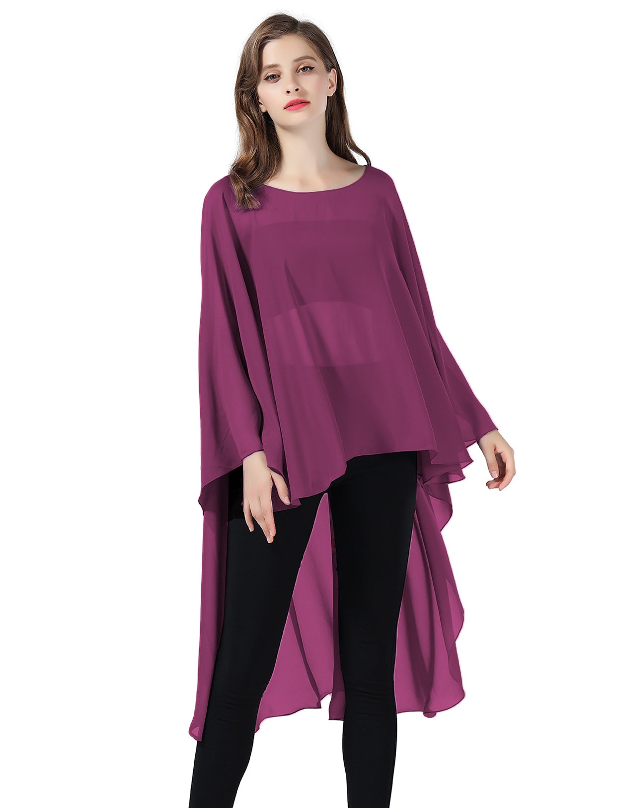 Chiffon High-Low Wedding Bridal Cape Shawl (24 colors)