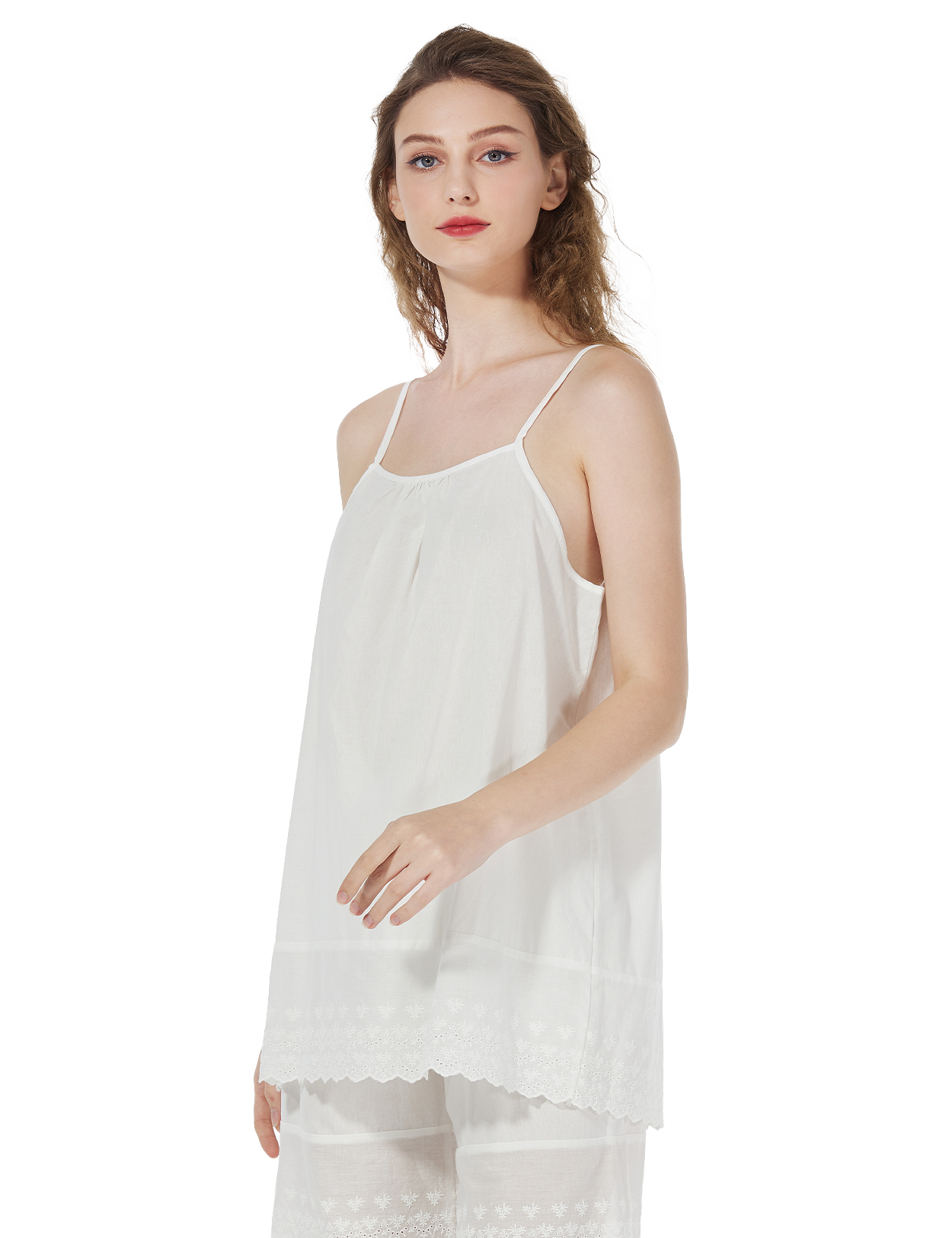 Elegant Cotton Camisole: Adjustable Straps & Antique Embroidery