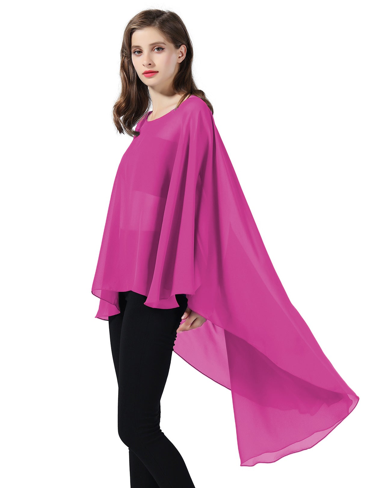 Chiffon High-Low Wedding Bridal Cape Shawl (24 colors)