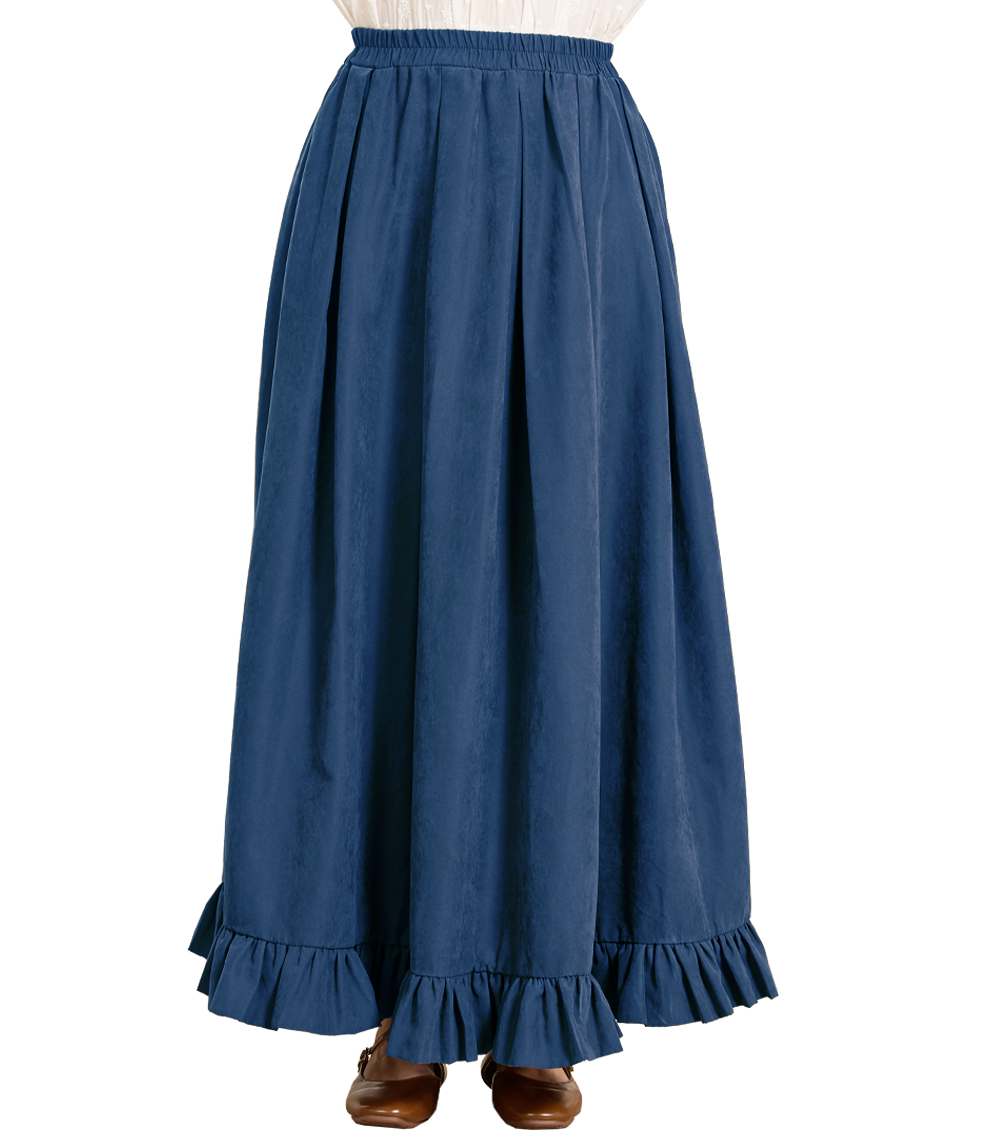 Gothic Victorian Long Skirt for Women, Peach with Ruffle Hem & Pockets