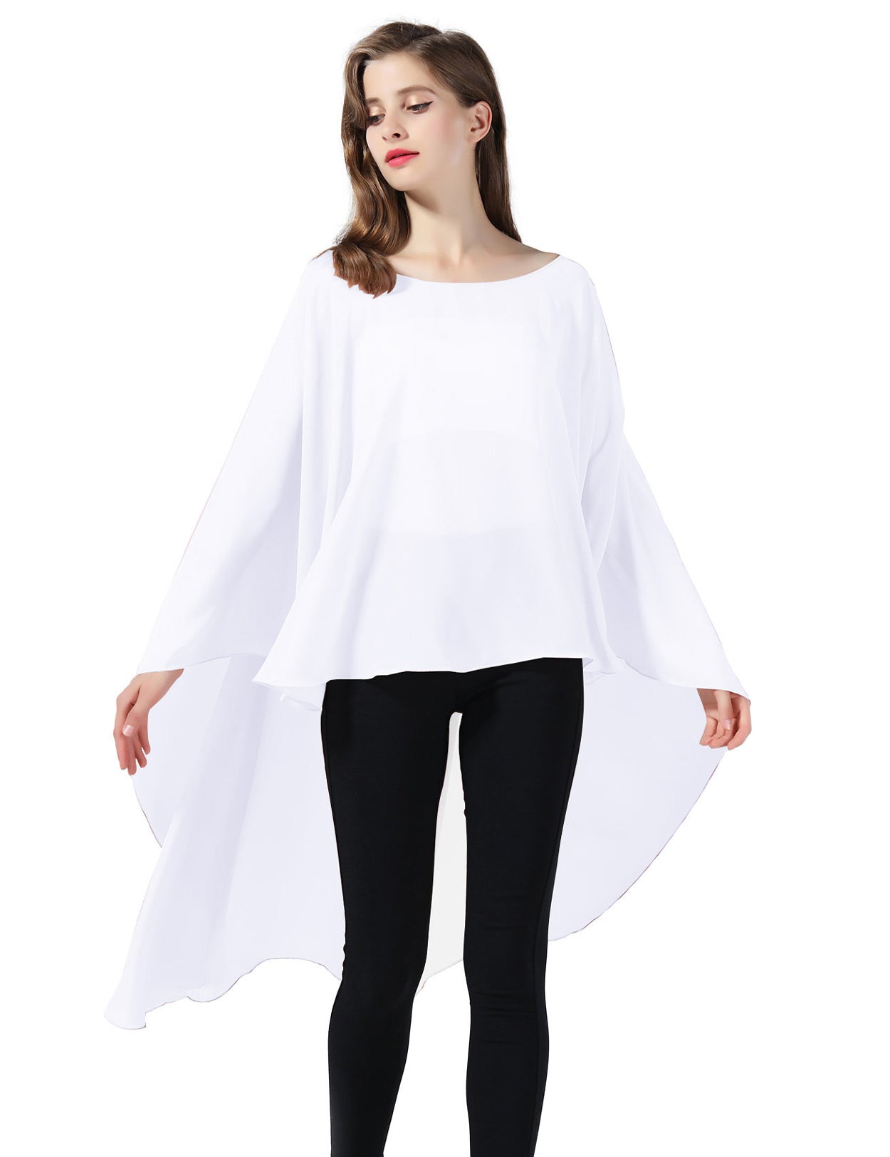 Chiffon High-Low Wedding Bridal Cape Shawl (24 colors)