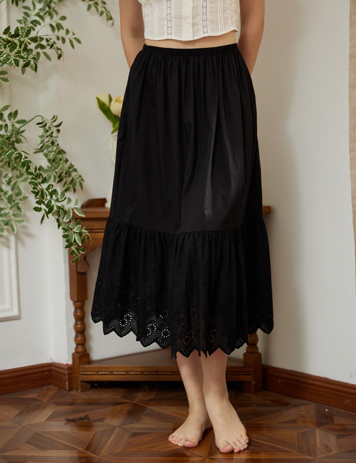 Black Modesty Slip: Cotton Lace Underskirt Extender