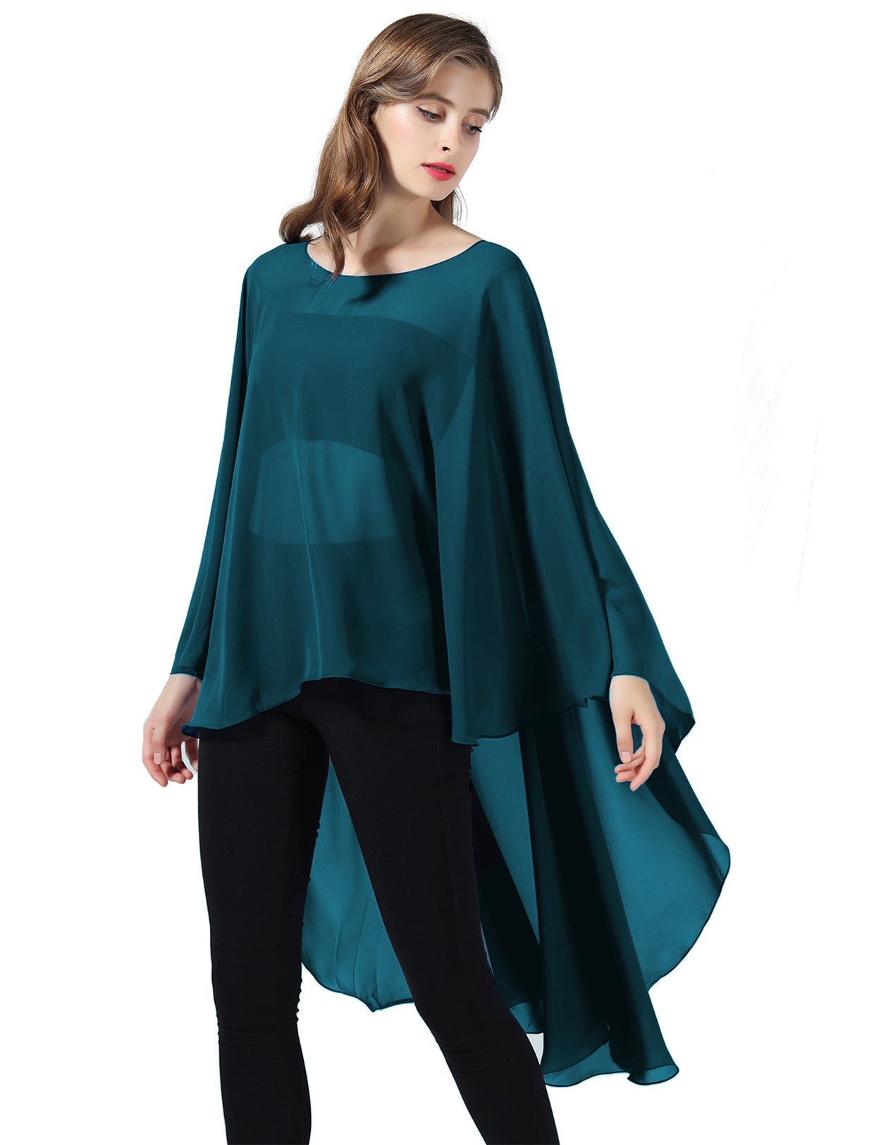 Chiffon High-Low Wedding Bridal Cape Shawl (24 colors)