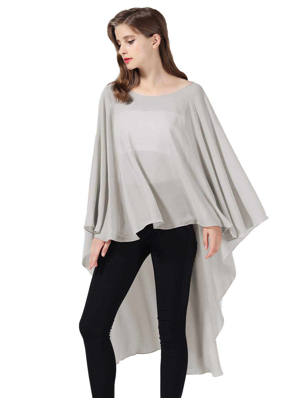 Chiffon High-Low Wedding Bridal Cape Shawl (24 colors)