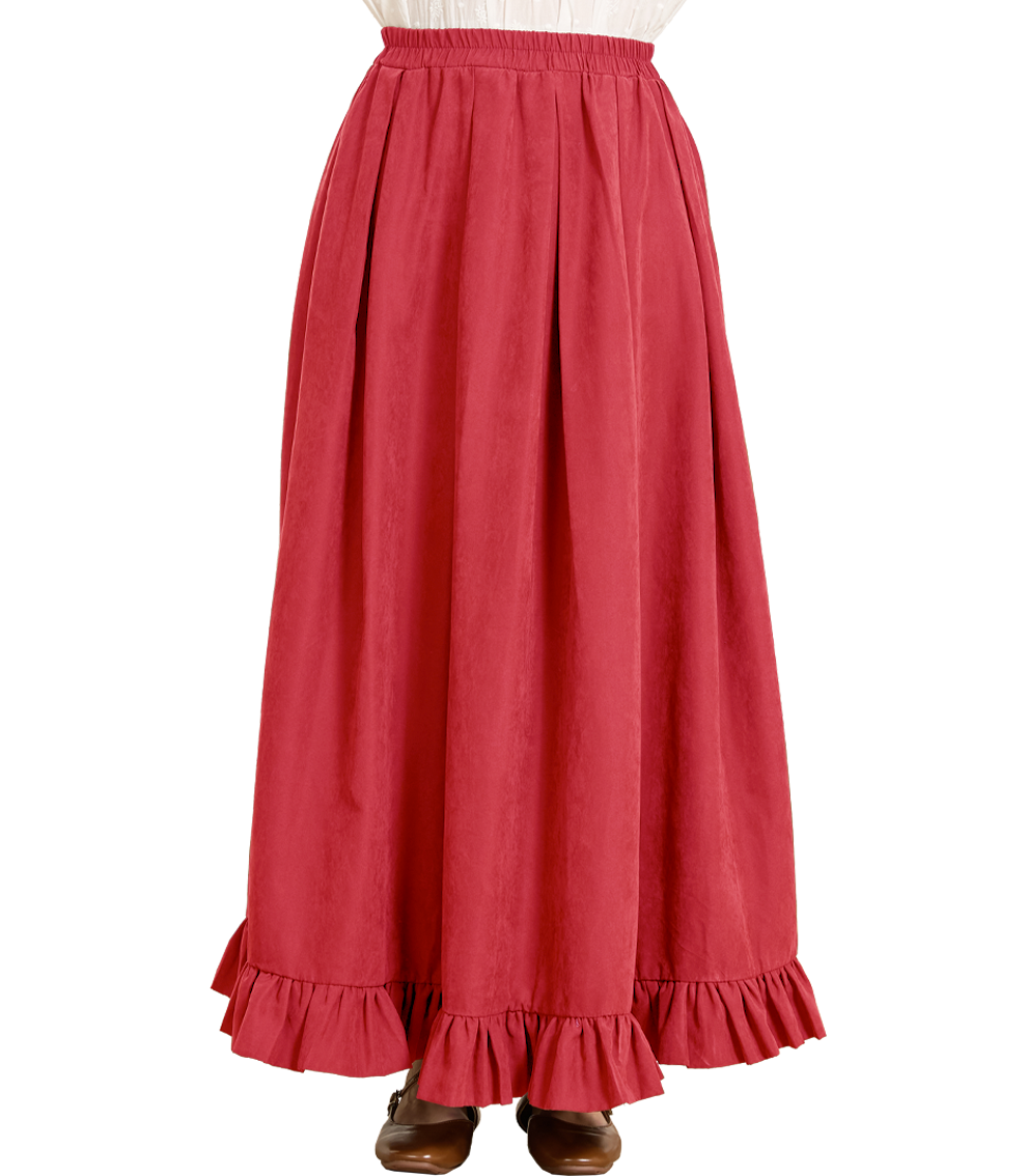 Gothic Victorian Long Skirt for Women, Peach with Ruffle Hem & Pockets
