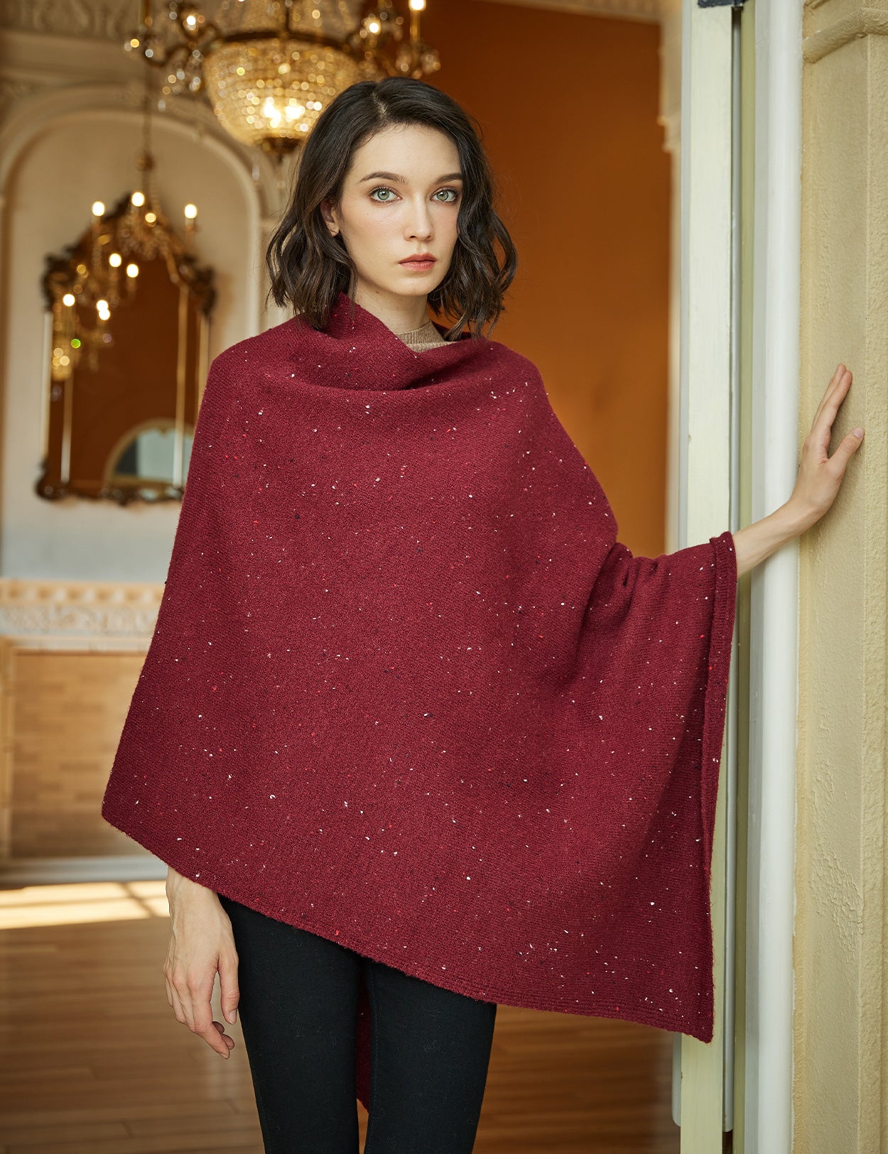 Cozy Knit Poncho with Pile Collar