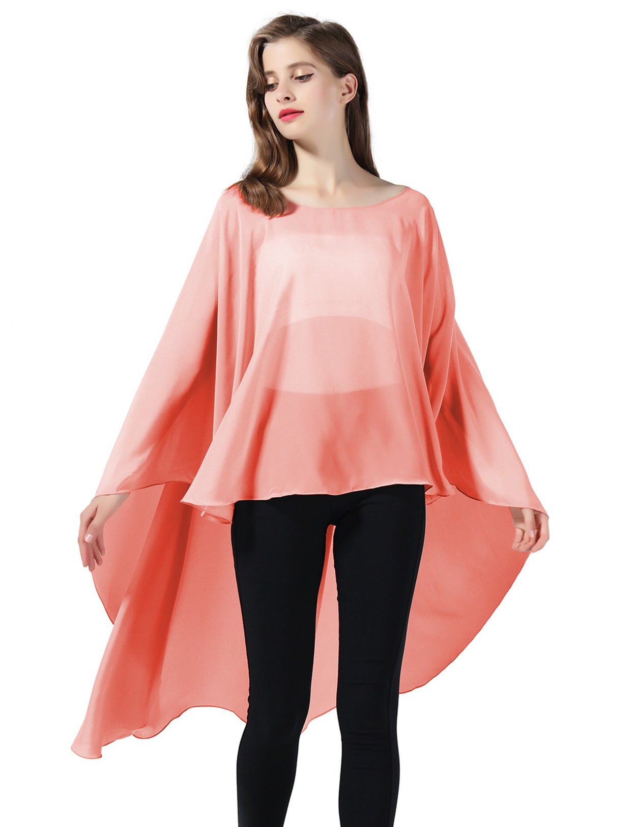 Chiffon High-Low Wedding Bridal Cape Shawl (24 colors)