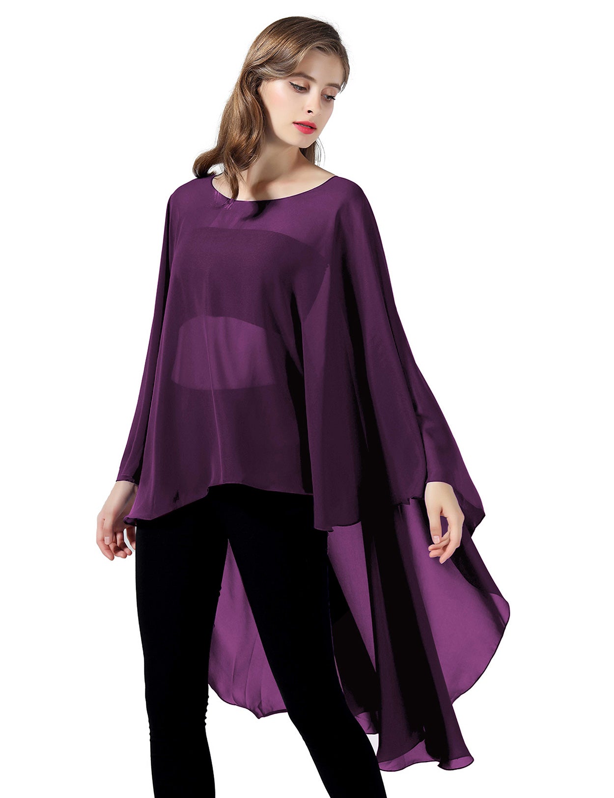 Chiffon High-Low Wedding Bridal Cape Shawl (24 colors)