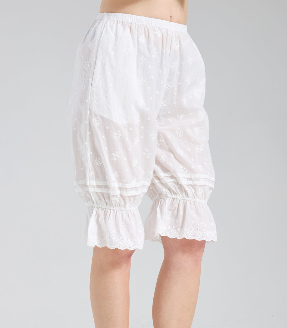 Bestickte Vintage Rüschen-Unterrock-Hose, 100 % Baumwolle mit Taschen