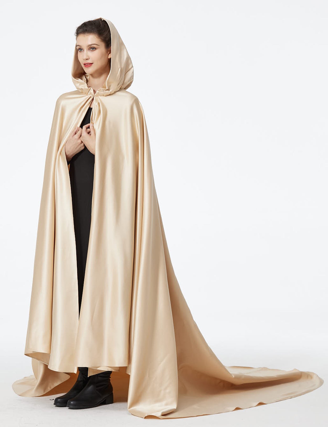 Elegant Wedding Cape with Hood - Full Length Trailing Bridal Poncho