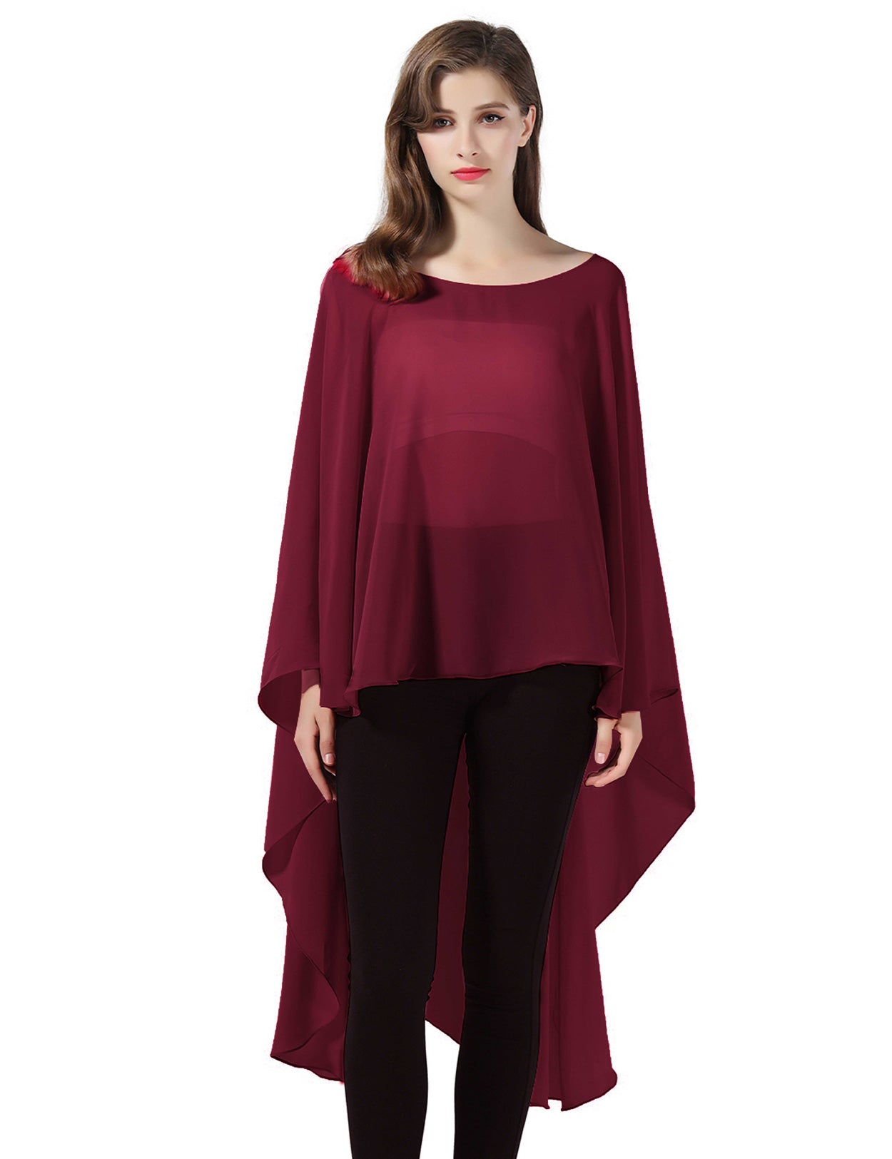 Chiffon High-Low Wedding Bridal Cape Shawl (24 colors)