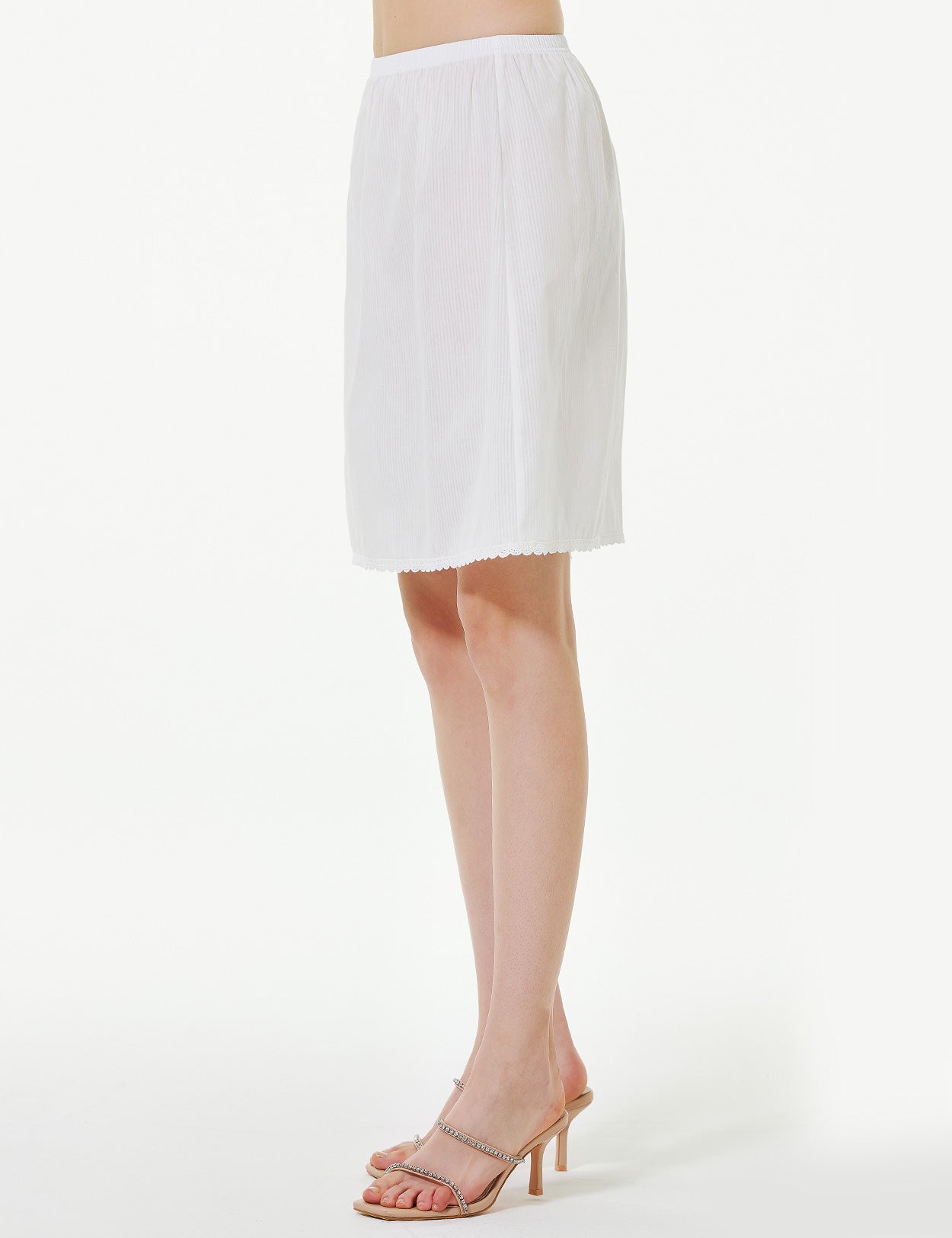 Women's 100% Cotton Half Slip with Lace Trim & Elastic Waist (White)