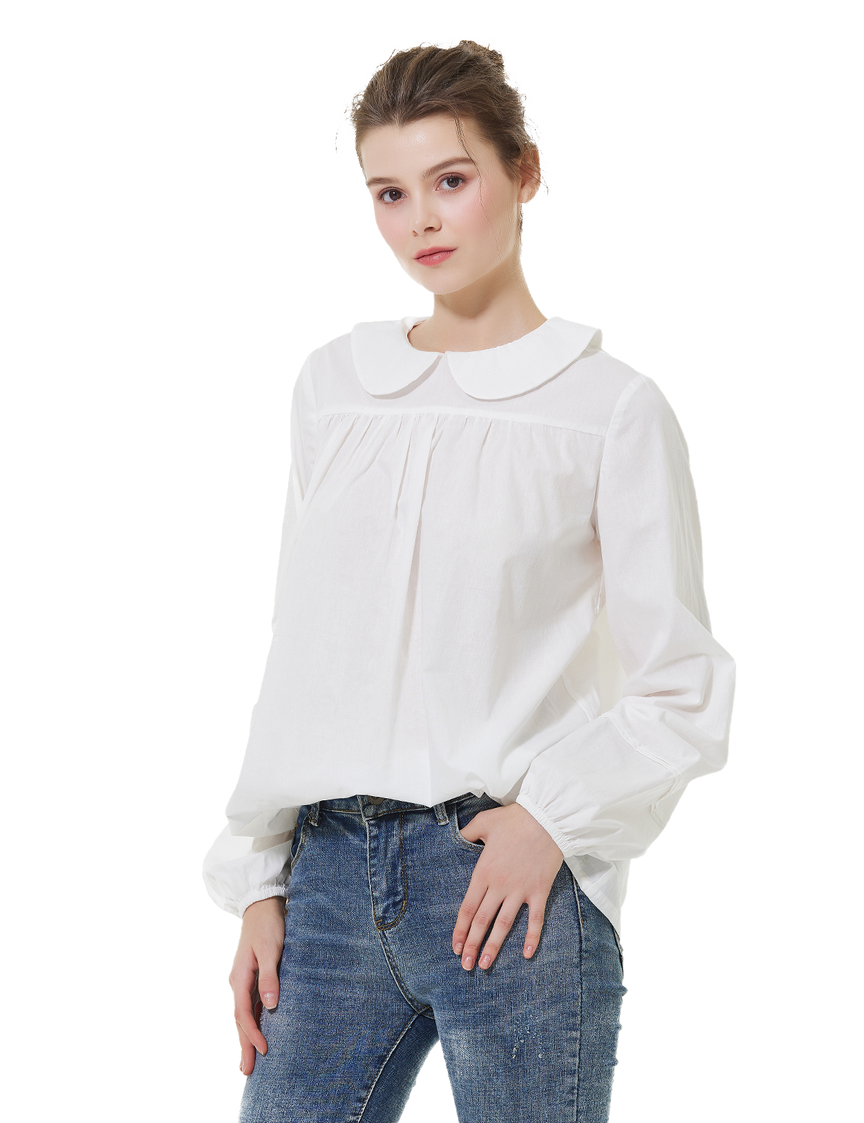 Edwardian-Inspired Cotton Blouse with Back Buttons & Dramatic Puff Sleeves