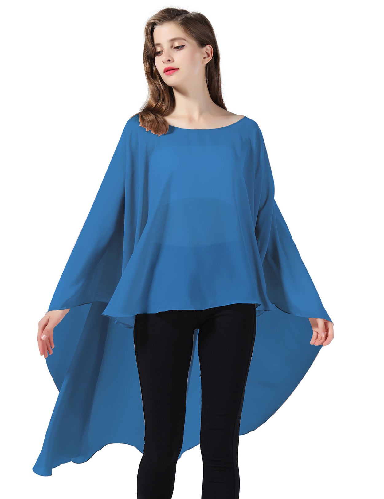 Chiffon High-Low Wedding Bridal Cape Shawl (24 colors)