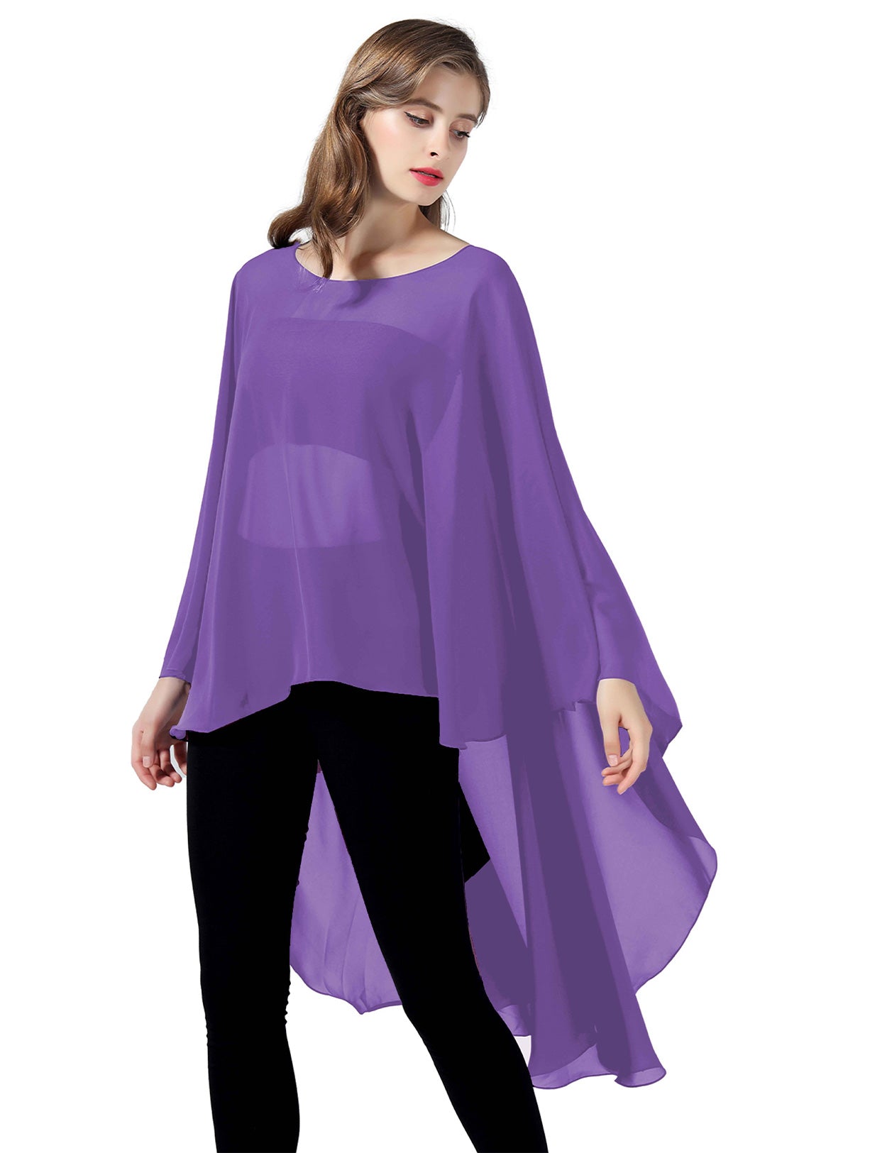 Chiffon High-Low Wedding Bridal Cape Shawl (24 colors)