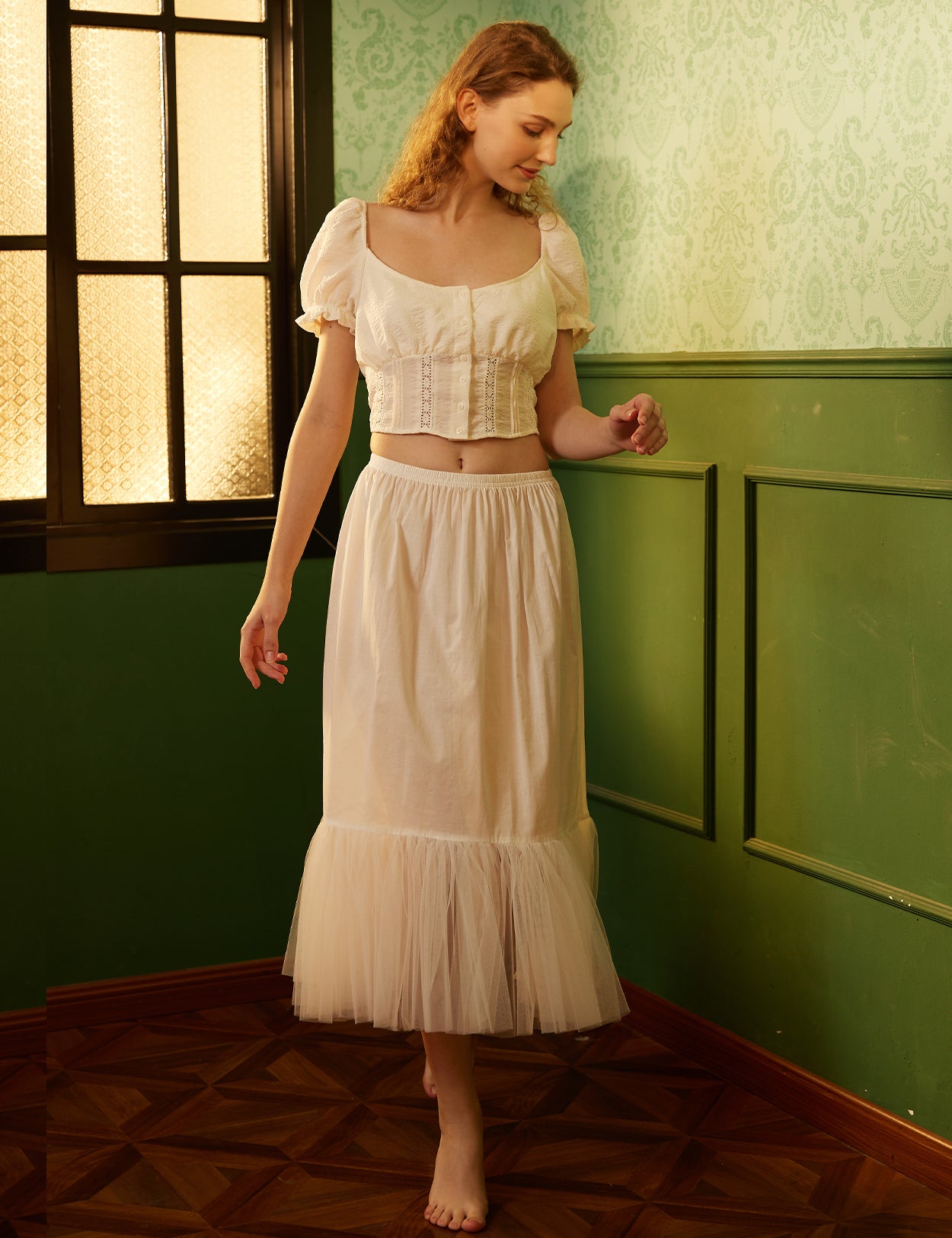 Jupe trapèze médiévale en coton pour femme