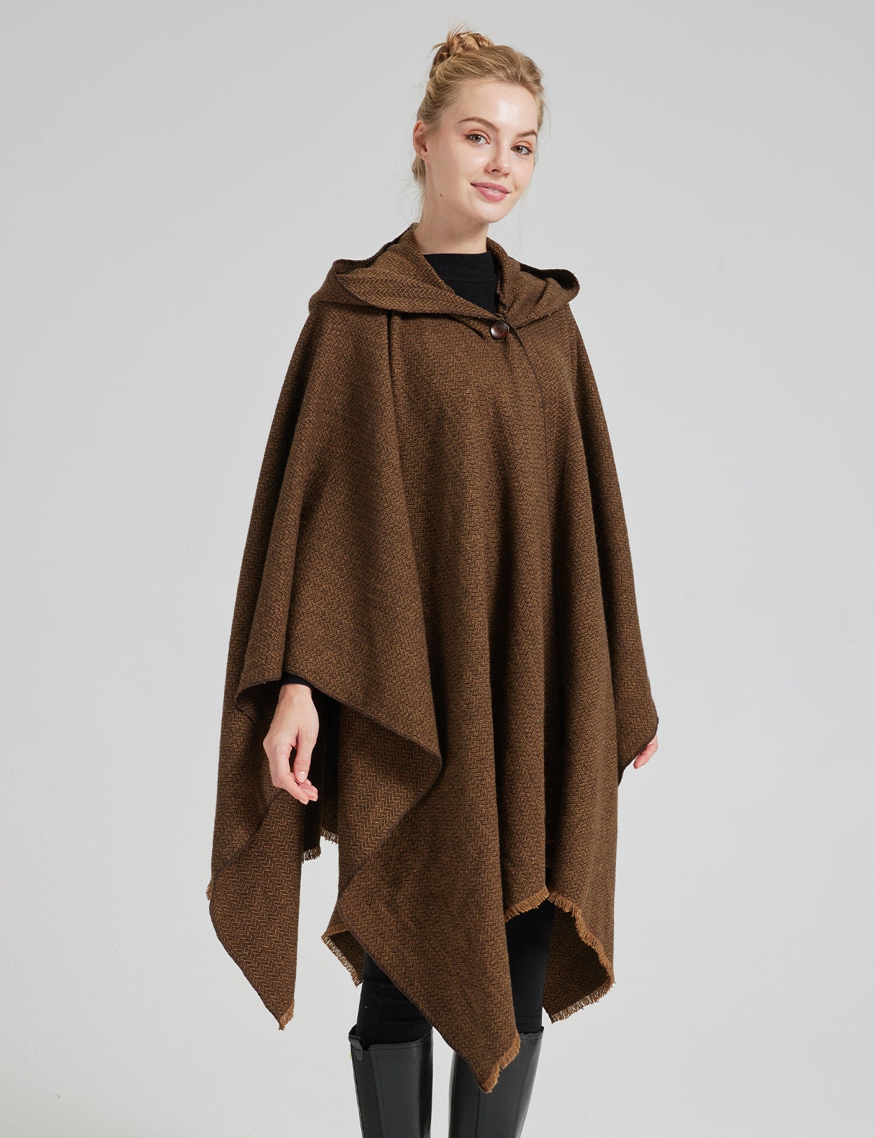 Women's Vintage Open Front Hooded Wool Poncho Cloak