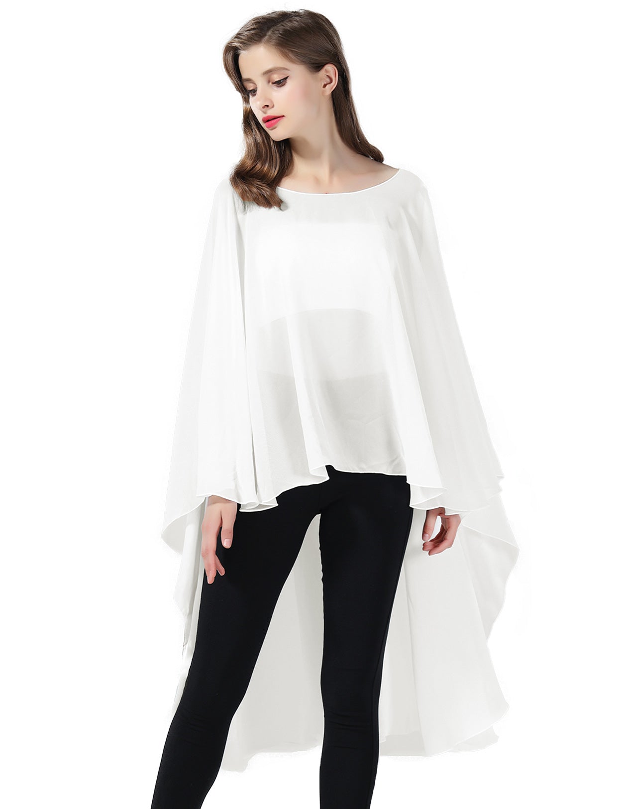 Chiffon High-Low Wedding Bridal Cape Shawl (24 colors)