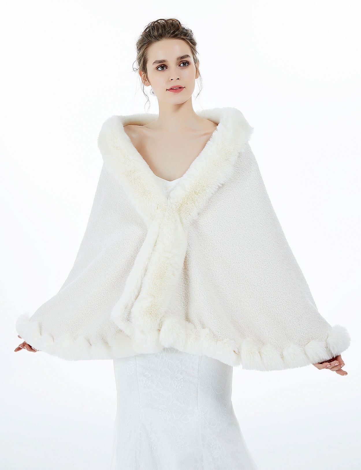 Warm Faux Fur Bridal Shawl for Winter Weddings & Events