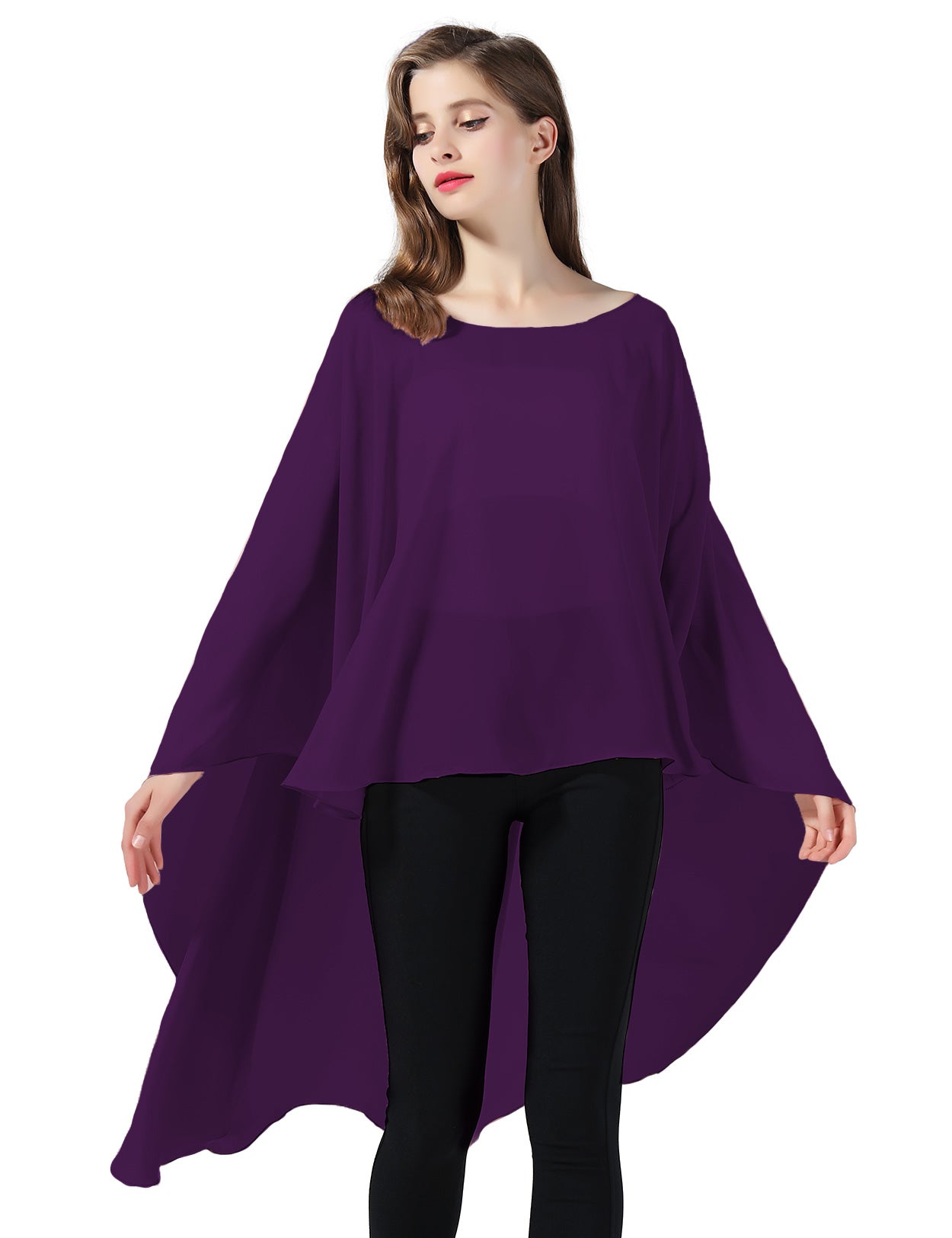 Chiffon High-Low Wedding Bridal Cape Shawl (24 colors)