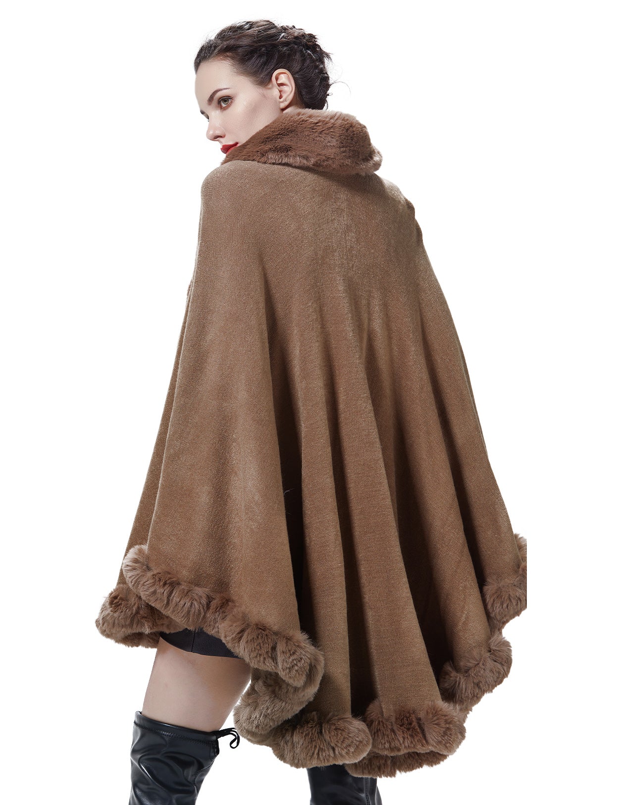 Luxury Knit Cape Coat: Faux Fur Shawl for Autumn Winter Weddings