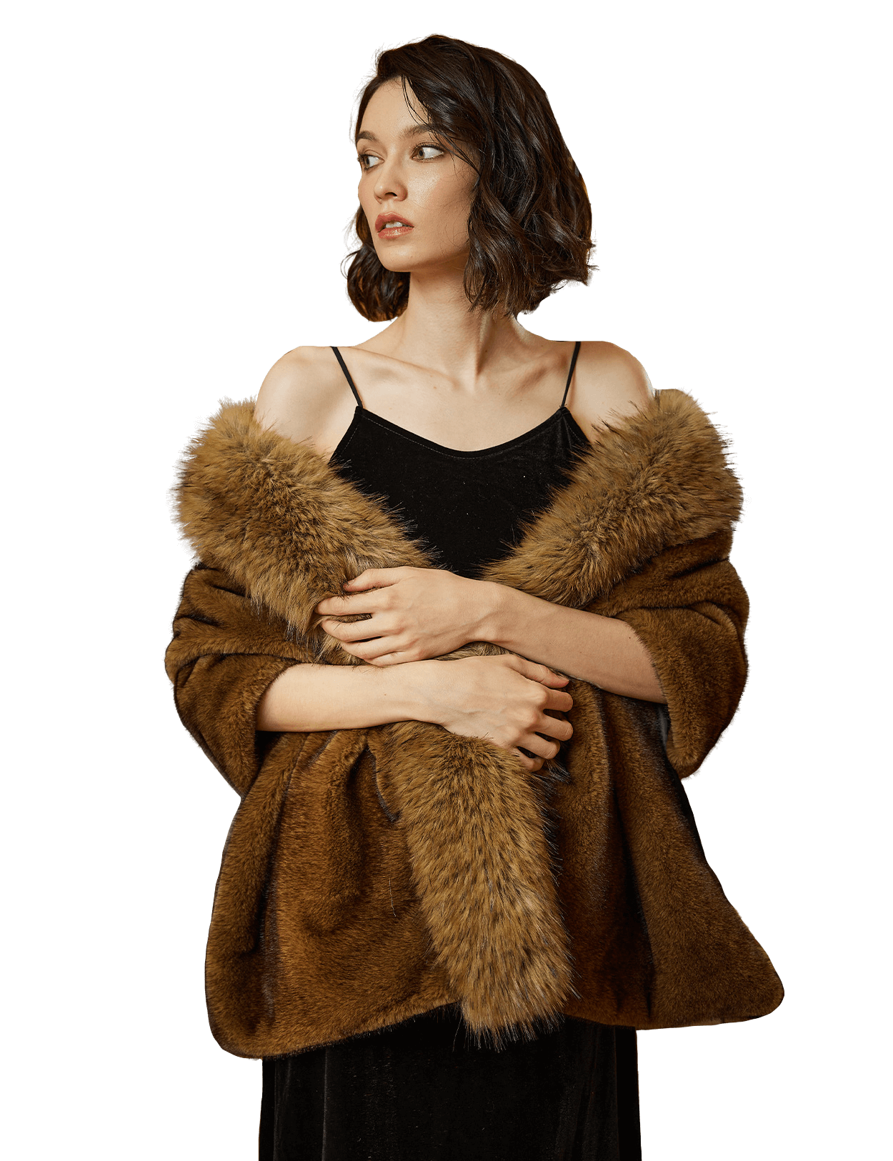 وشاح زفاف فاخر مزين بفرو المنك والثعلب الصناعي