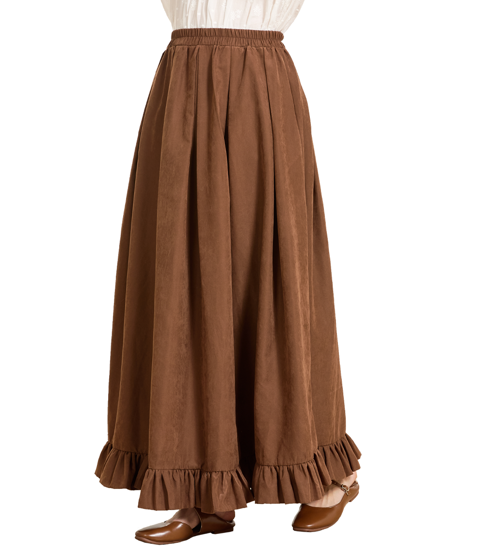 Gothic Victorian Long Skirt for Women, Peach with Ruffle Hem & Pockets