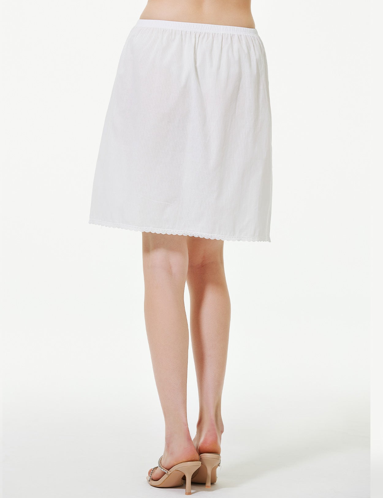 Women's 100% Cotton Half Slip with Lace Trim & Elastic Waist (White)