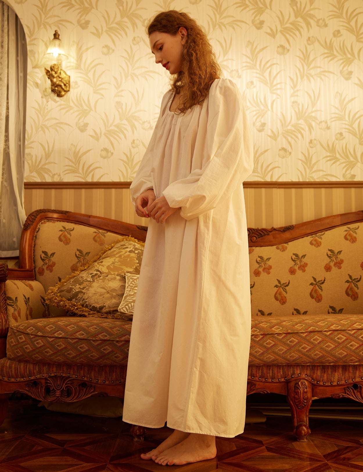Beautelicate Cotton Nightgown Women Victorian Long Sleepwear Square Neck Long Sleeve Plus Size