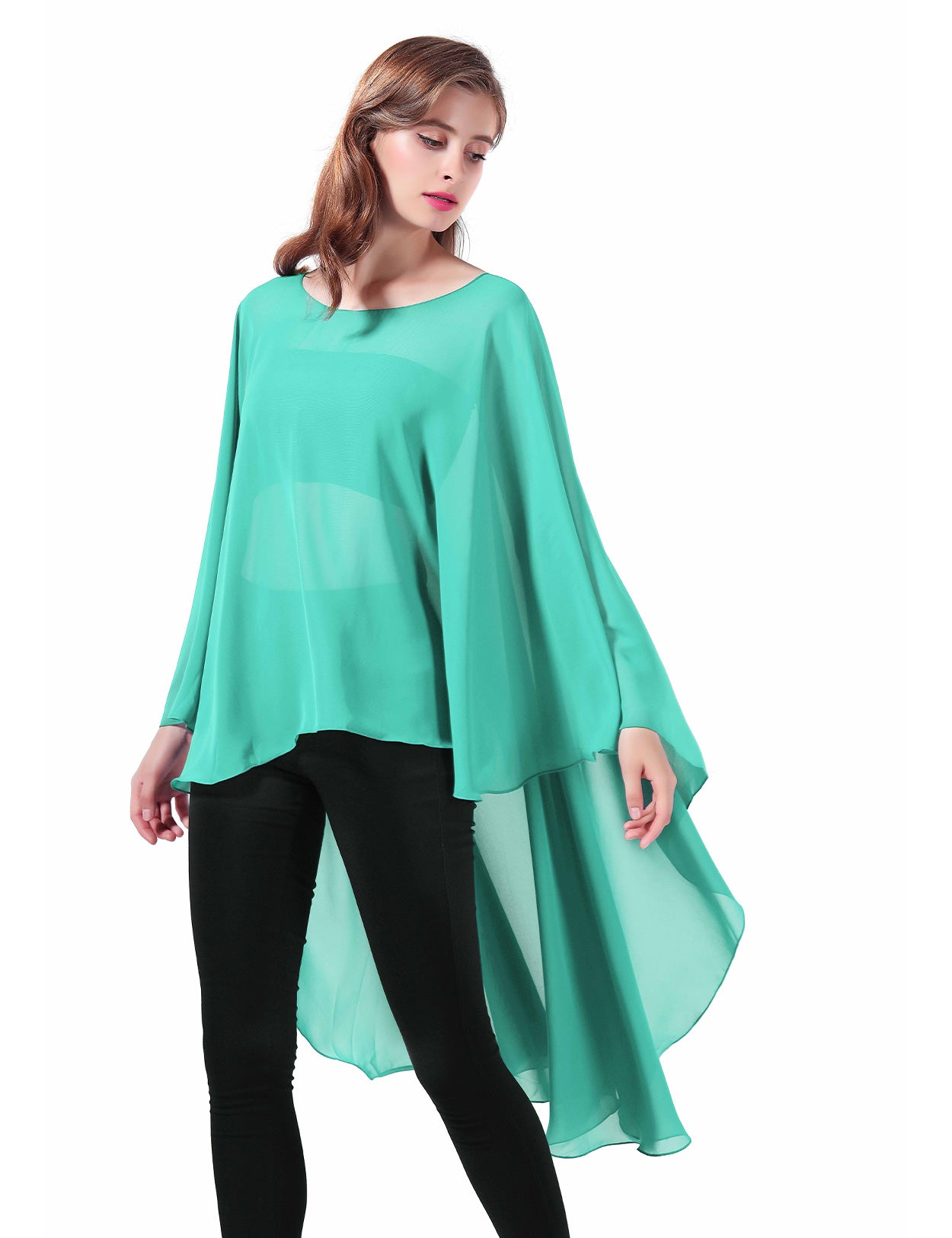Chiffon High-Low Wedding Bridal Cape Shawl (24 colors)