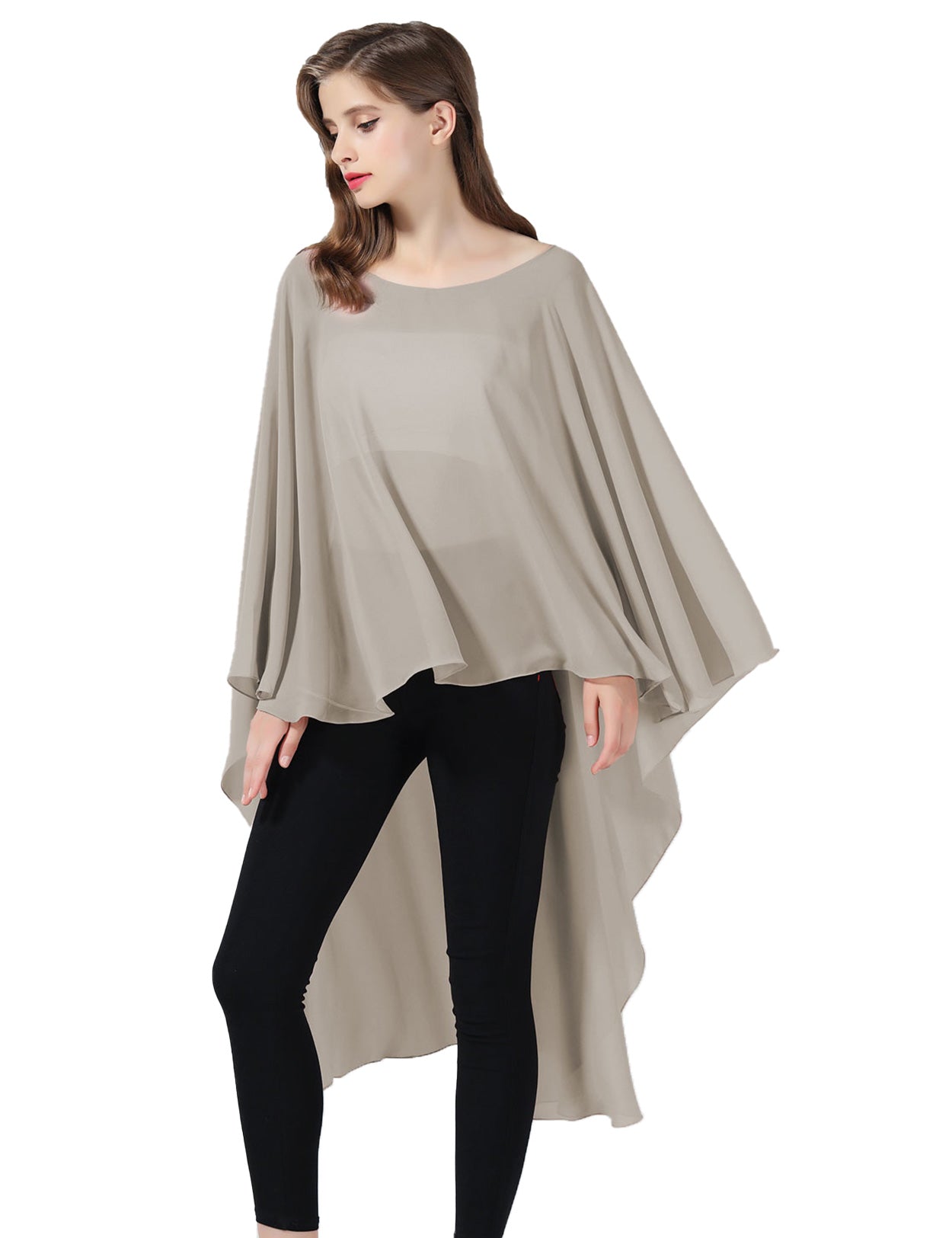 Chiffon High-Low Wedding Bridal Cape Shawl (24 colors)