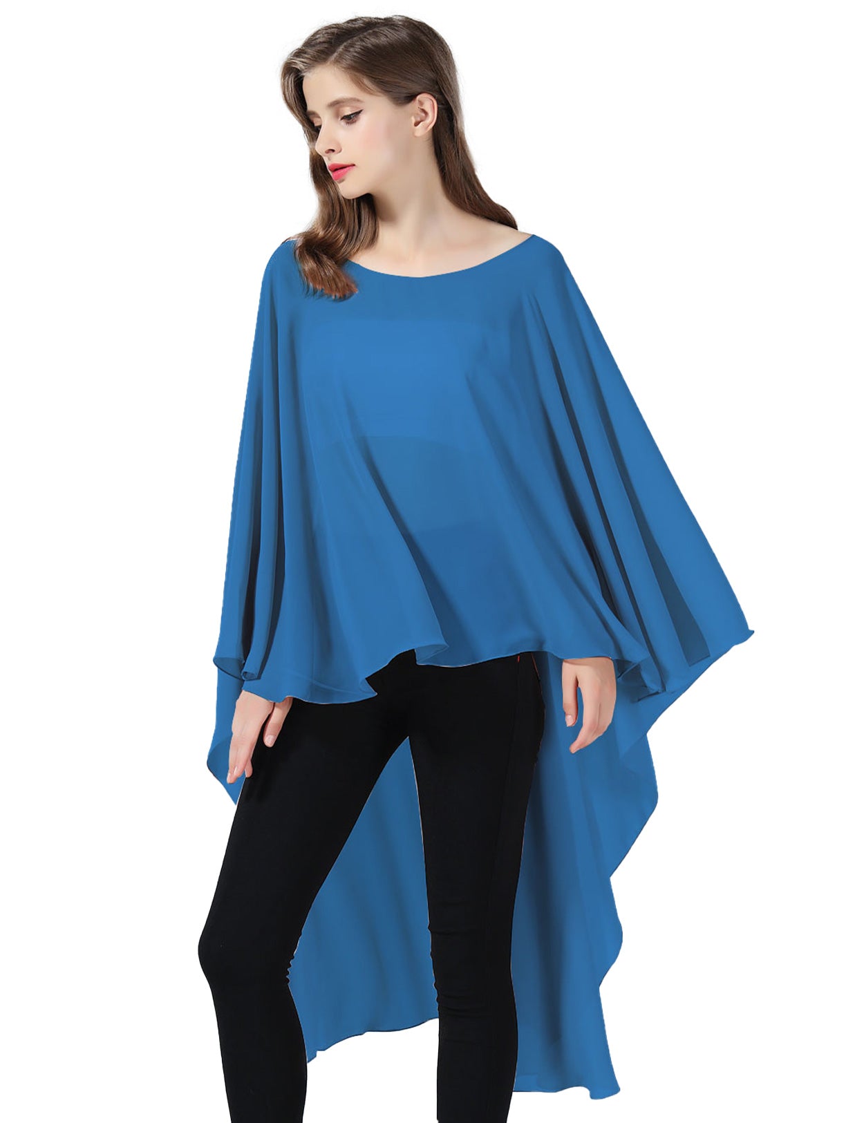 Chiffon High-Low Wedding Bridal Cape Shawl (24 colors)