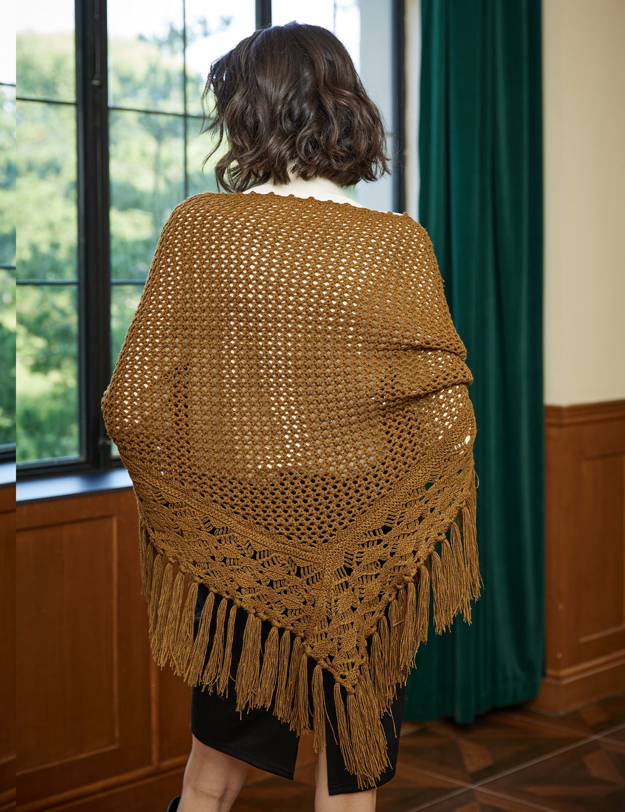 Cozy Wool Blend Shawl with Fringe, Winter Knitted Wrap