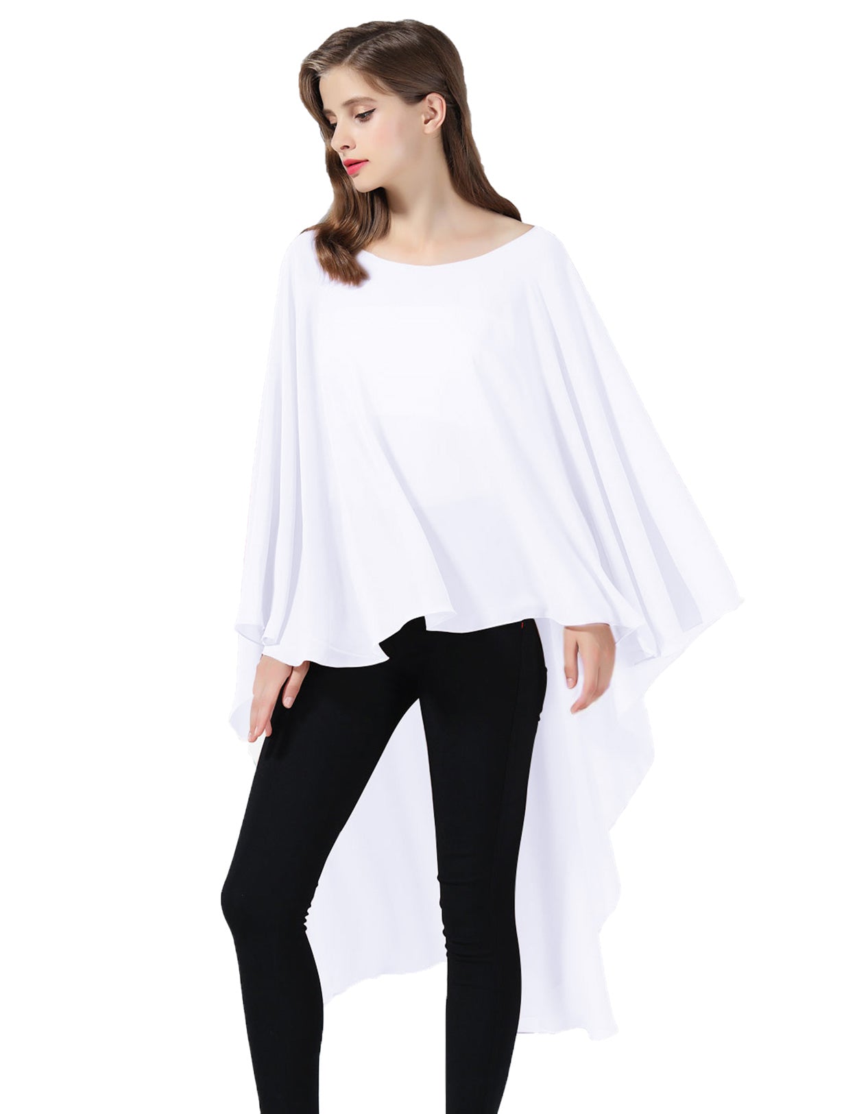 Chiffon High-Low Wedding Bridal Cape Shawl (24 colors)
