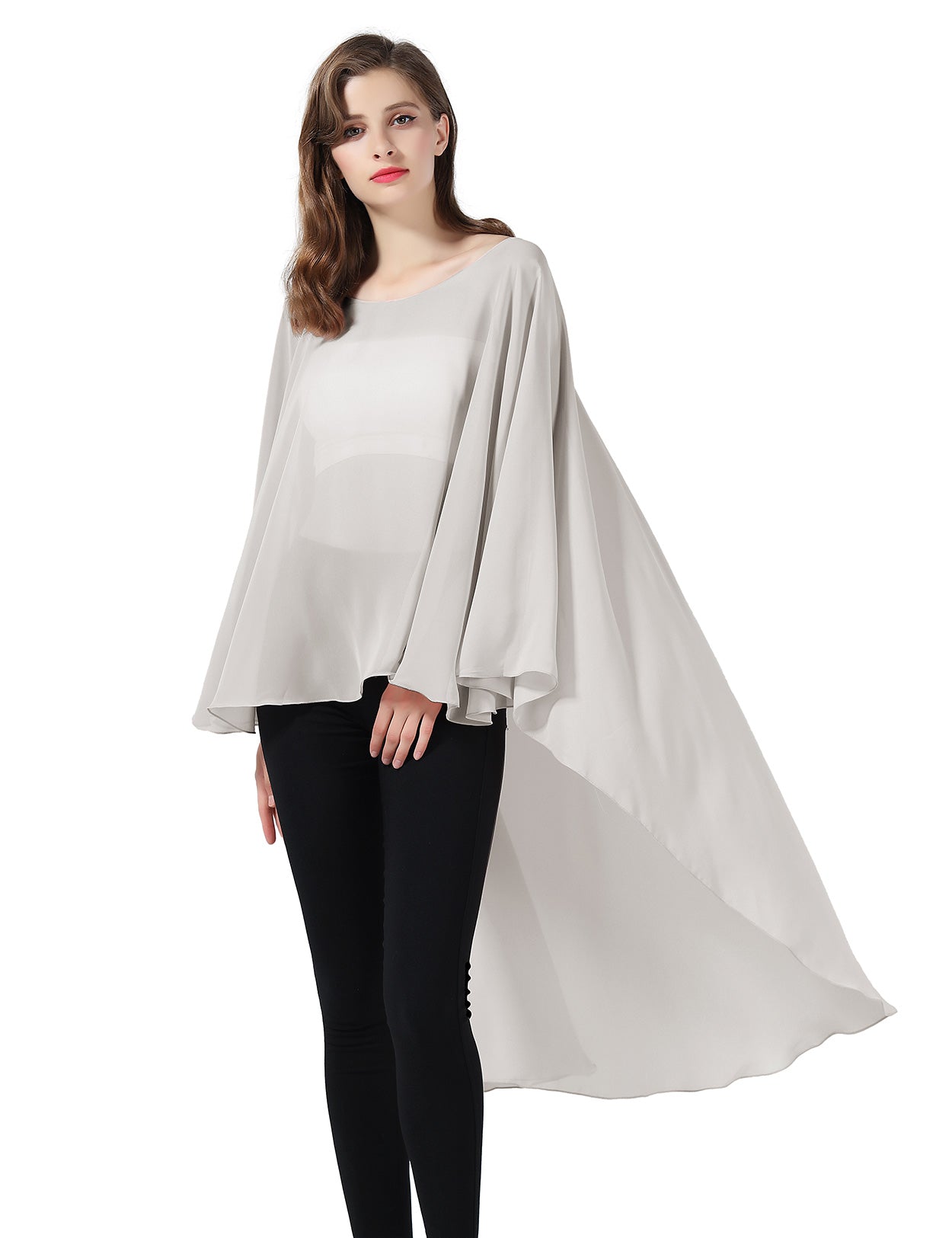 Chiffon High-Low Wedding Bridal Cape Shawl (24 colors)