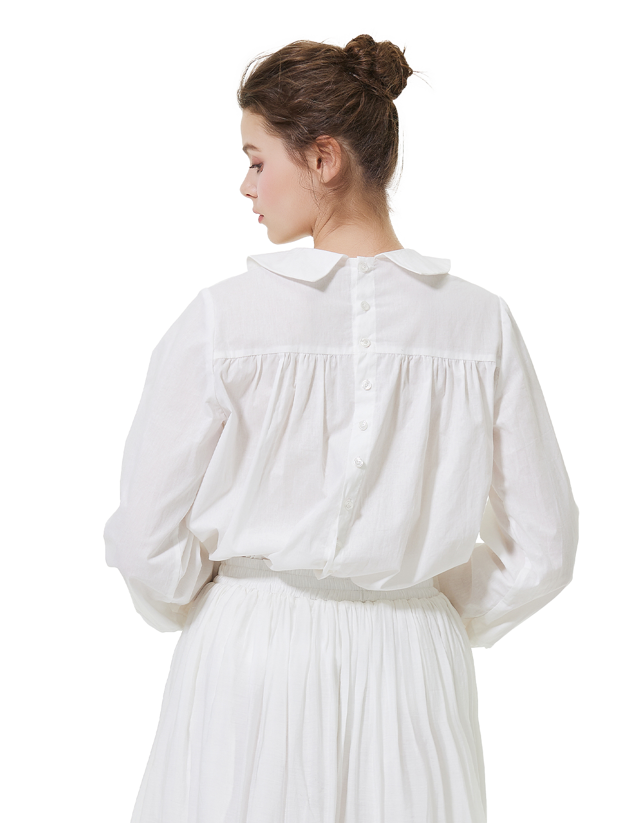 Edwardian-Inspired Cotton Blouse with Back Buttons & Dramatic Puff Sleeves